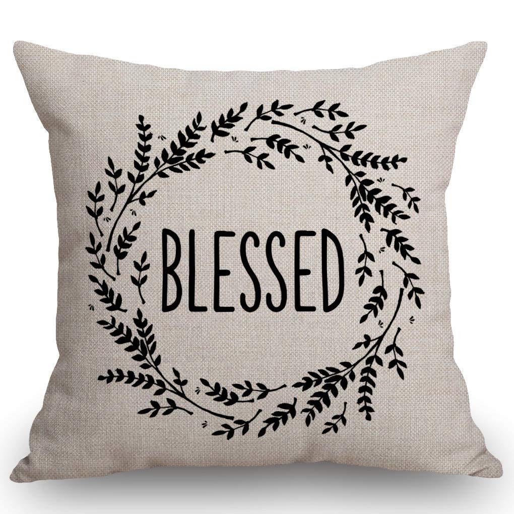 SSIOU Blessed Pillows - Linen Farmhouse Cover - Cotton Linen Rustic Pillow 18x18
