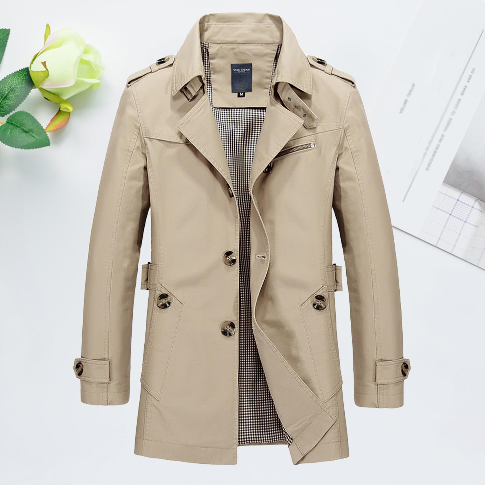 Generisch Gabardina para hombre corta negra - Abrigo para hombre Invierno cálido algodón cortavientos con botones Abrigos de hombre Chaqueta de invierno gruesa Chaqueta de invierno cómoda para el día