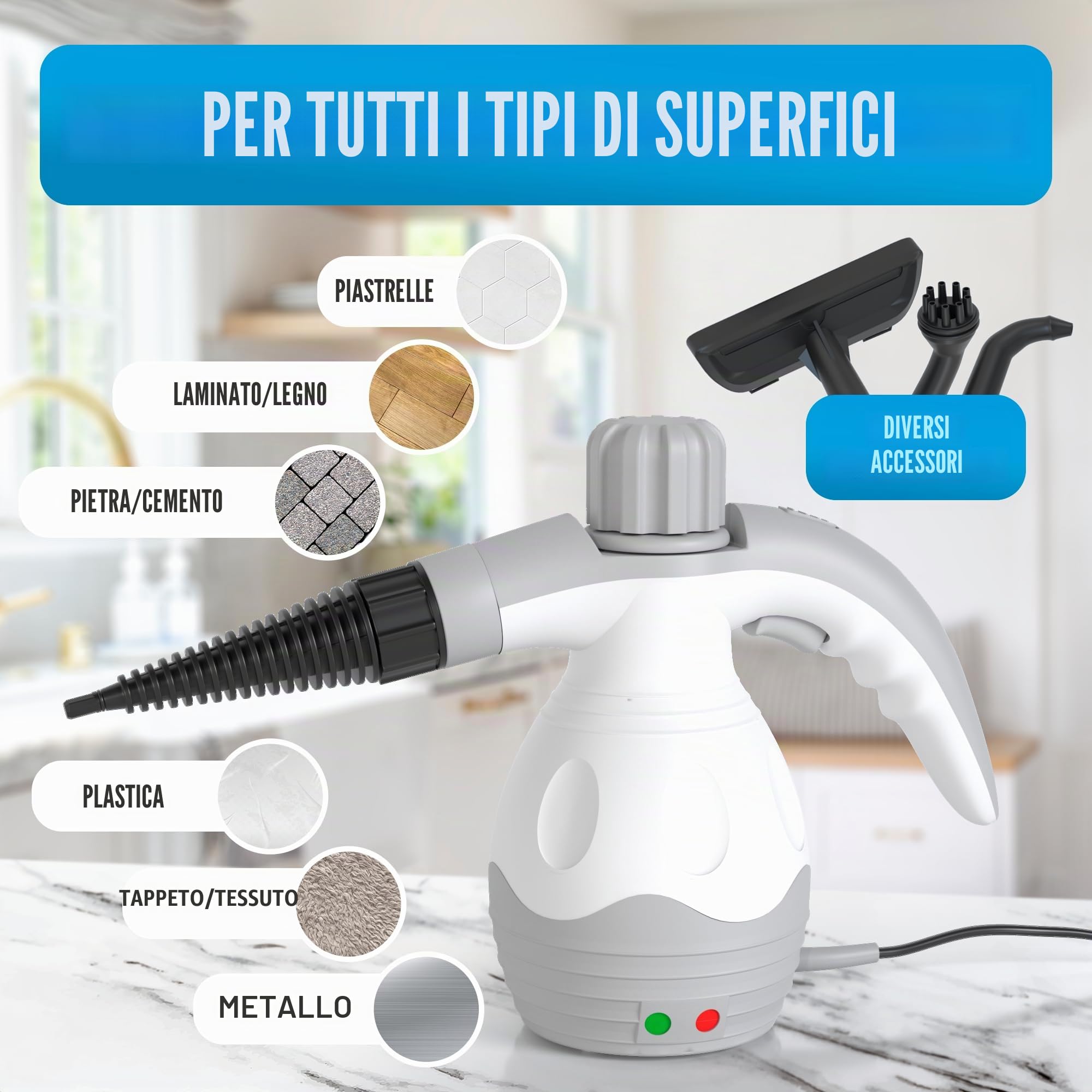 Strex Pulitore a vapore extra potente - 1200 W 4 bar - Vapore manuale multifunzione tutto in uno