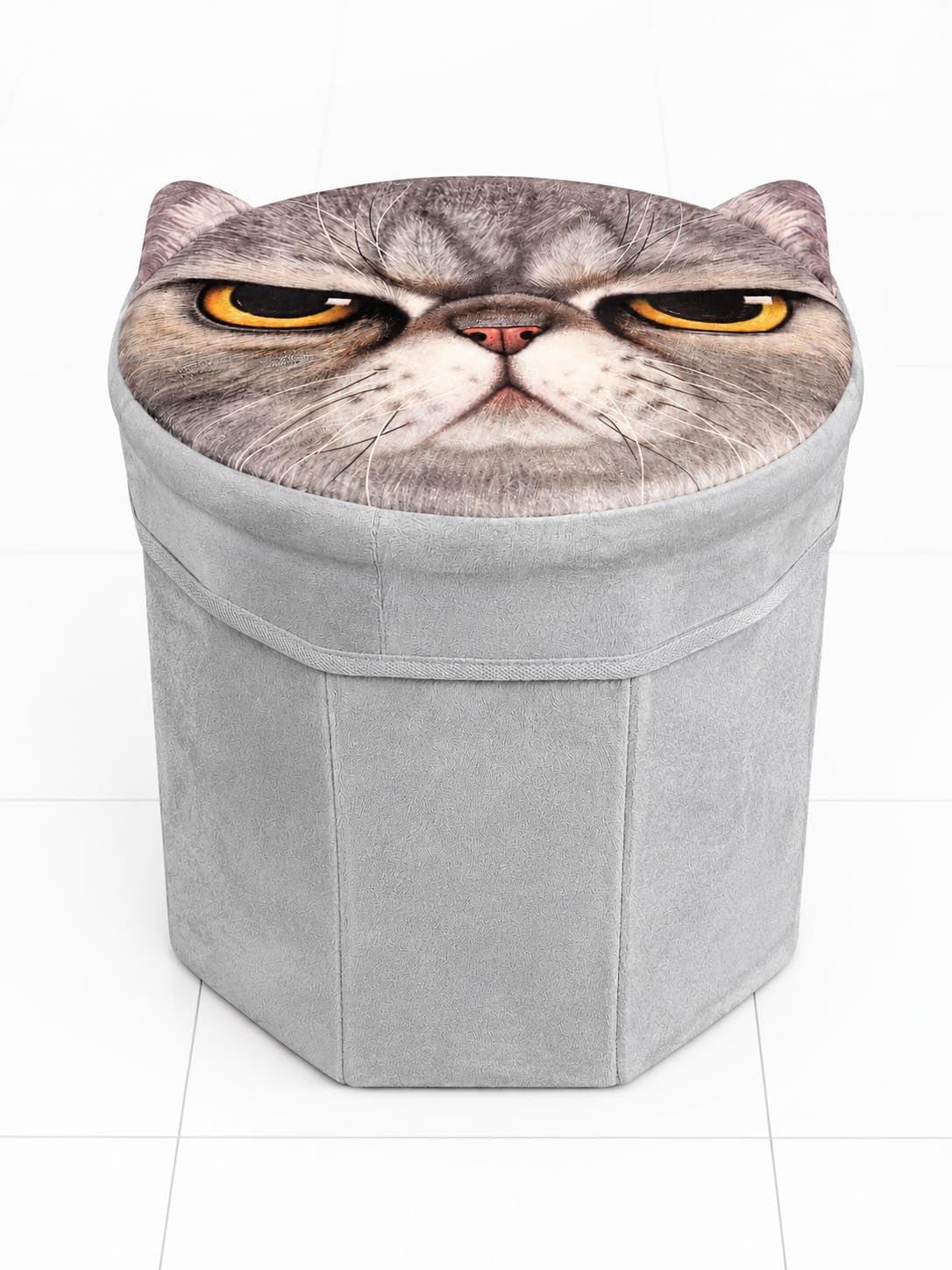Premium Foldable Storage Ottoman Stool with Hidden Storage | Velvet Cushioned Seat for Living Room, Bedroom & Home Organizer | Cute Puppy Print (Grey, Soft Velvet Fabric)-image-48