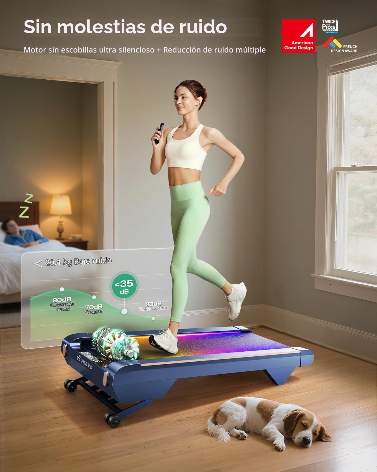 UREVO Cyberpad Smart Walking Pad, Cinta de Andar Inteligente, 14% Cinta de Correr con Inclinación, para Casa y Oficina, Motor Silencioso Sin Escobillas, Superficie Espaciosa, UREVO App con IA