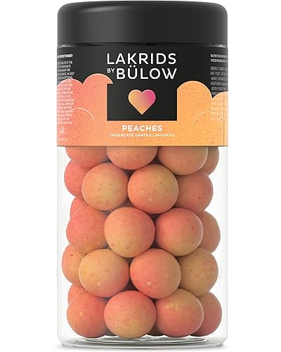 LAKRIDS BY BÜLOW - Melocotones - 10.41 OZ - Regaliz gourmet recubierto de chocolate - Núcleo de regaliz dulce recubierto de chocolate blanco y