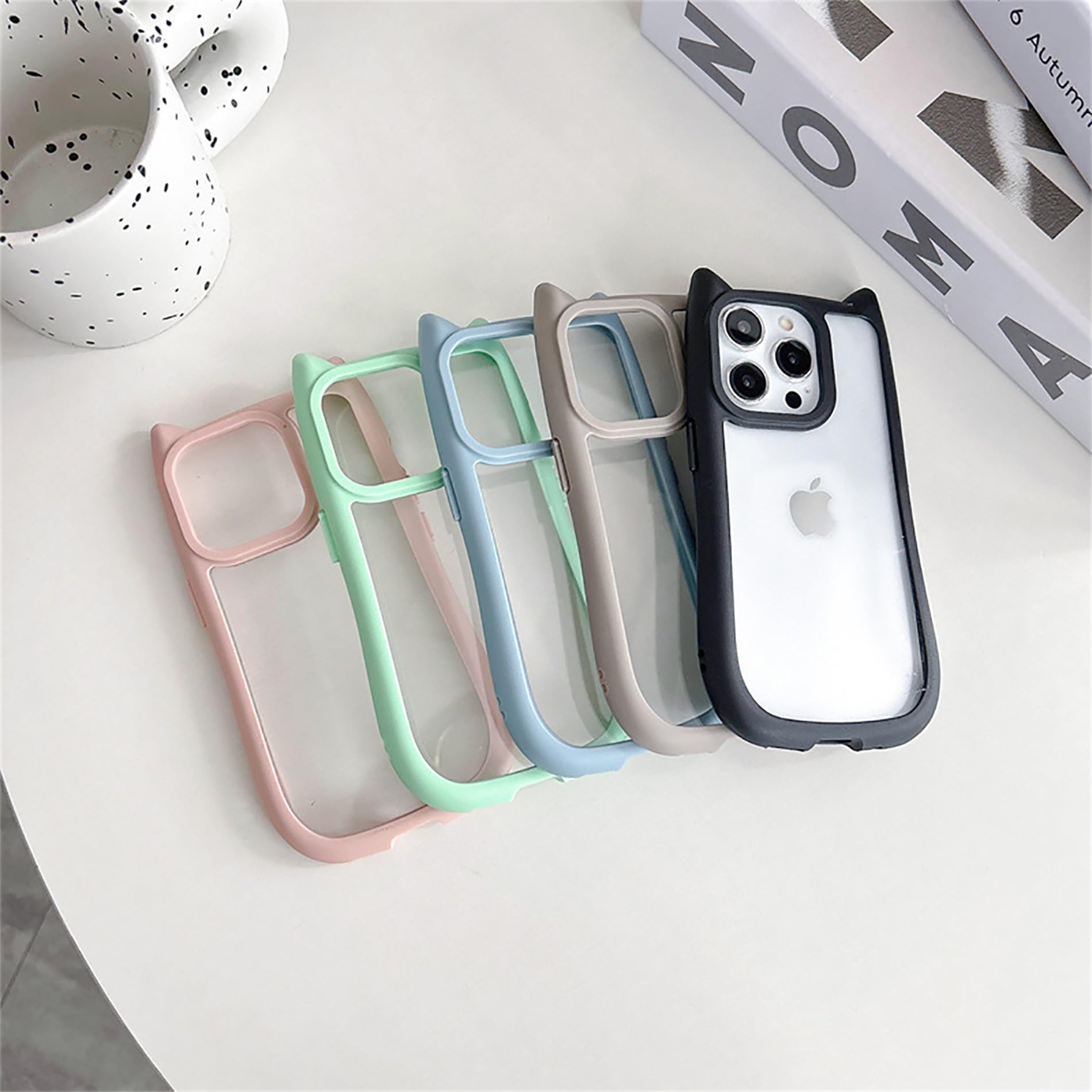 UEEBAI Custodia Per IPhone 13 6,1'' Con Orecchie Da Gatto 3D – Silicone Resistente Agli Urti, Anti Ingiallimento, Viola E Rosso - 4