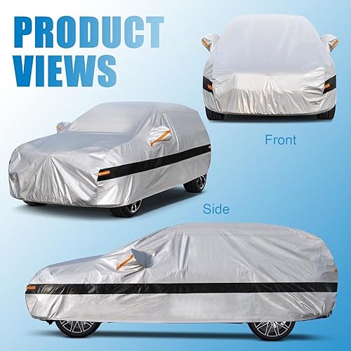 Holthly Bâche Voiture SUV Extérieur à 10 Couches, Housse Protection Voiture 100% Étanche Anti UV Soleil, Bâche pour 4x4 Renault Duster, VW T Roc,Audi Q3, BMW X1,Mercedes GLA,etc. Argent - 7