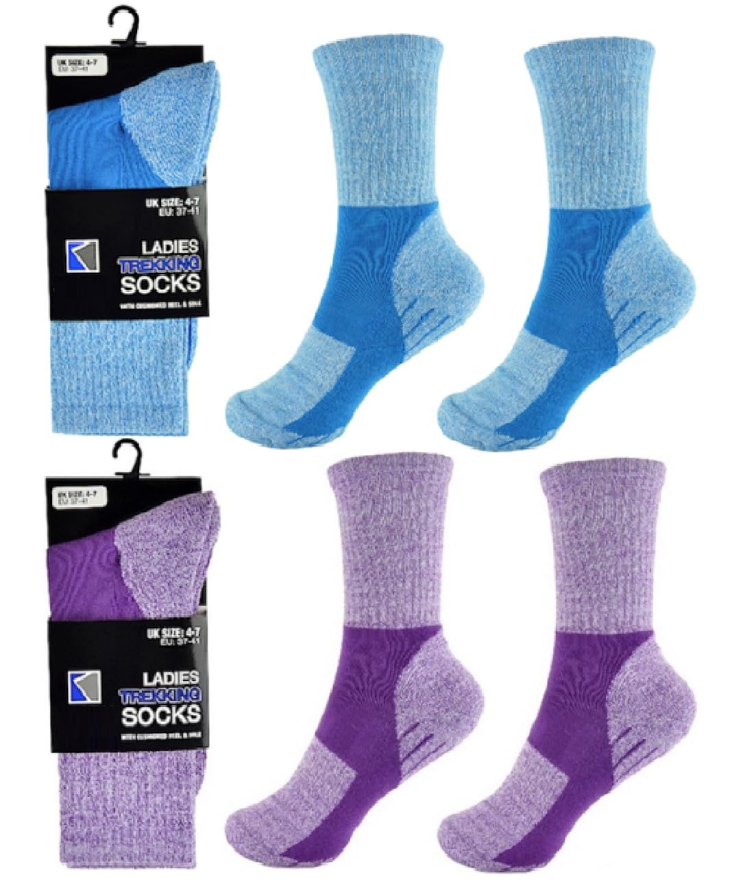 OnlyBee Ladies Women’s Walking Hiking Boot Socks 2 Pairs, Lightweight Cushioned Heel and Sole Breathable Trekking Running Jogging Anti Blister Comfort
