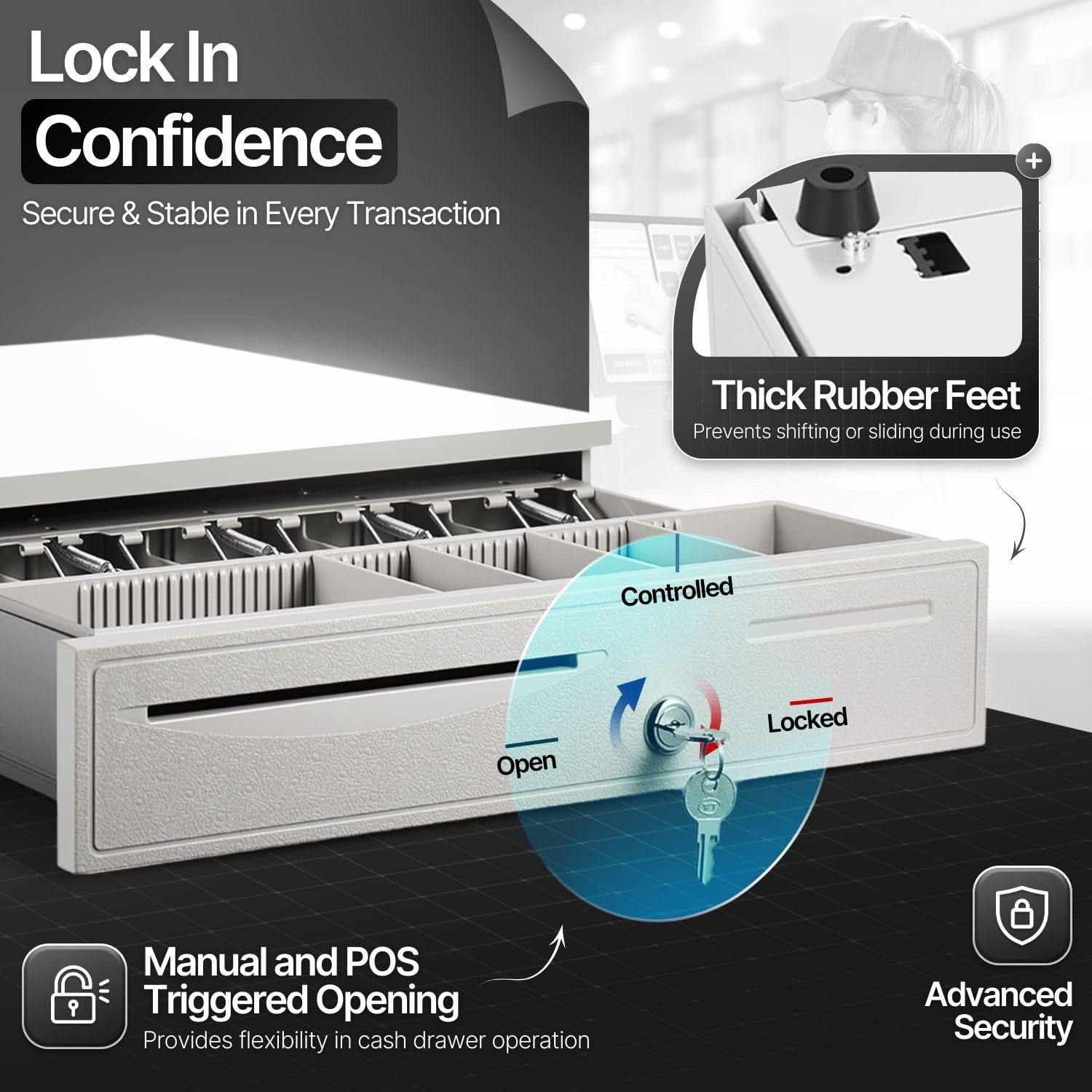 Amazon | Flexzion POS現金登録引き出しボックスRJ - 11キーロックwith 5 Bills &取り外し可能なコイントレイと互換性Star  Epson Citizen入金Thermalプリンタレストランkoisk小売 | レジスター本体 | 文房具・オフィス用品