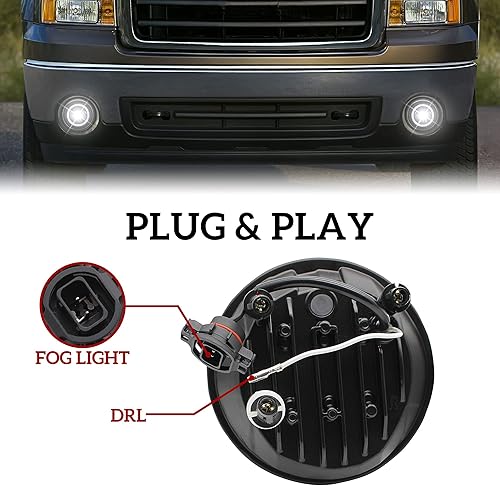 Miniatura 6 de KEWISAUTO Luces antiniebla LED con luces de circulación diurna para GMC Sierra 2007-2014, luces antiniebla de conducción con DRL para 2007 2008 2009