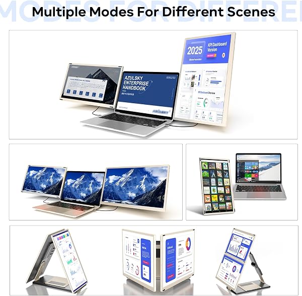 Laptop Screen Extender, 15.6'' 1080P FHD Laptop Monitor Extender with 235°Rotation Detachable Dual Monitor, Plug & Play, Triple Screen for 13"-17.3" Laptops Compatible with Mac/Wins/Android/Dex - 3