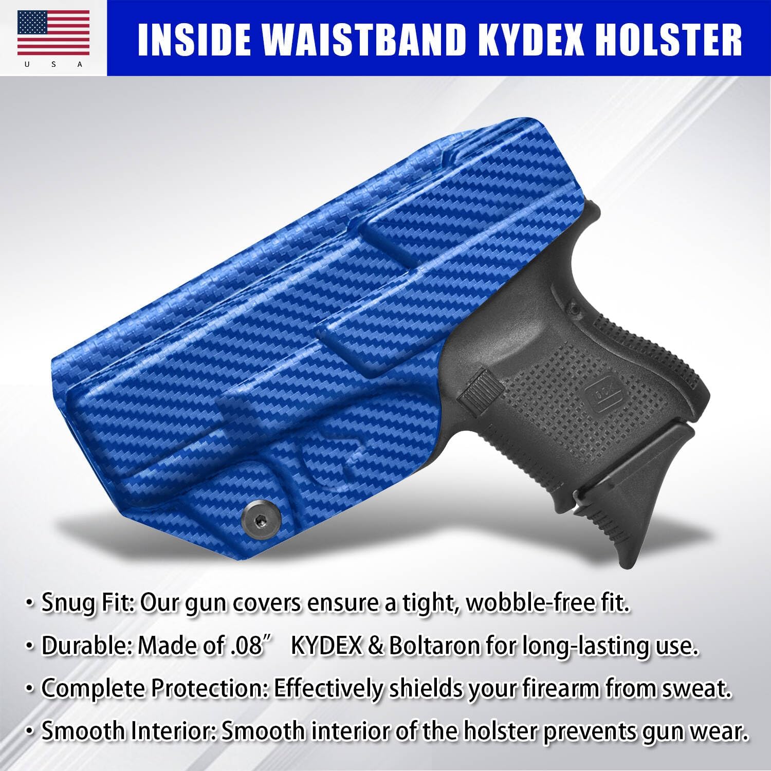 IWB KYDEX Universal Gun Holster, Adjustable Cant & 'Posi-Click' Retention, Inside Waistband Concealed Carry Holster Compatible with Multiple Glock, Smith Wesson, Sig, Ruger Models Police Blue