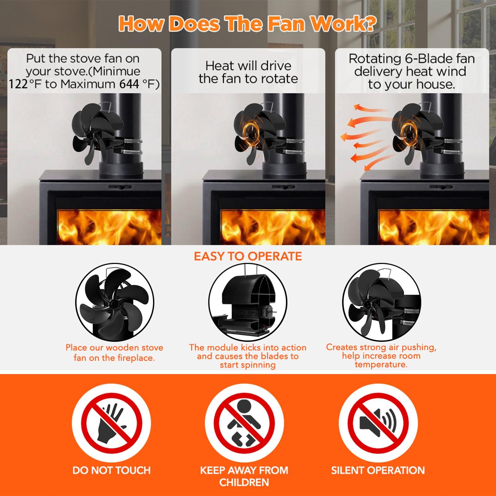 Ventilatore Per Caminetto Con Stufa A Legna Ventilatore Termico Silenzioso | Legno Per Stufe A Pellet, , Riscaldamento Invernale Stanza Casa Baita Cha