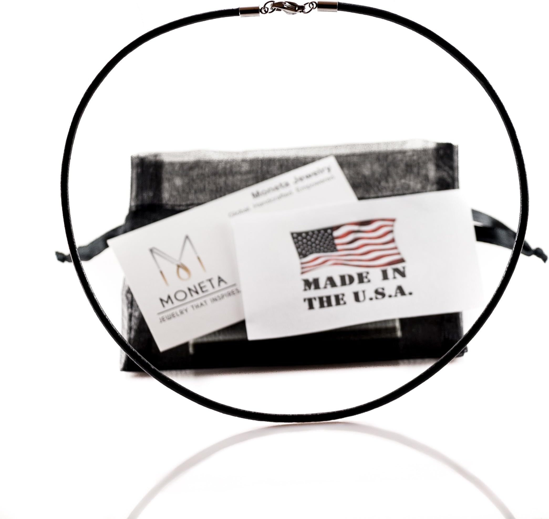3mm Black Genuine Leather Necklace, Stainless Steel Clasp, 16-30” Cord, Made in USA (22)
