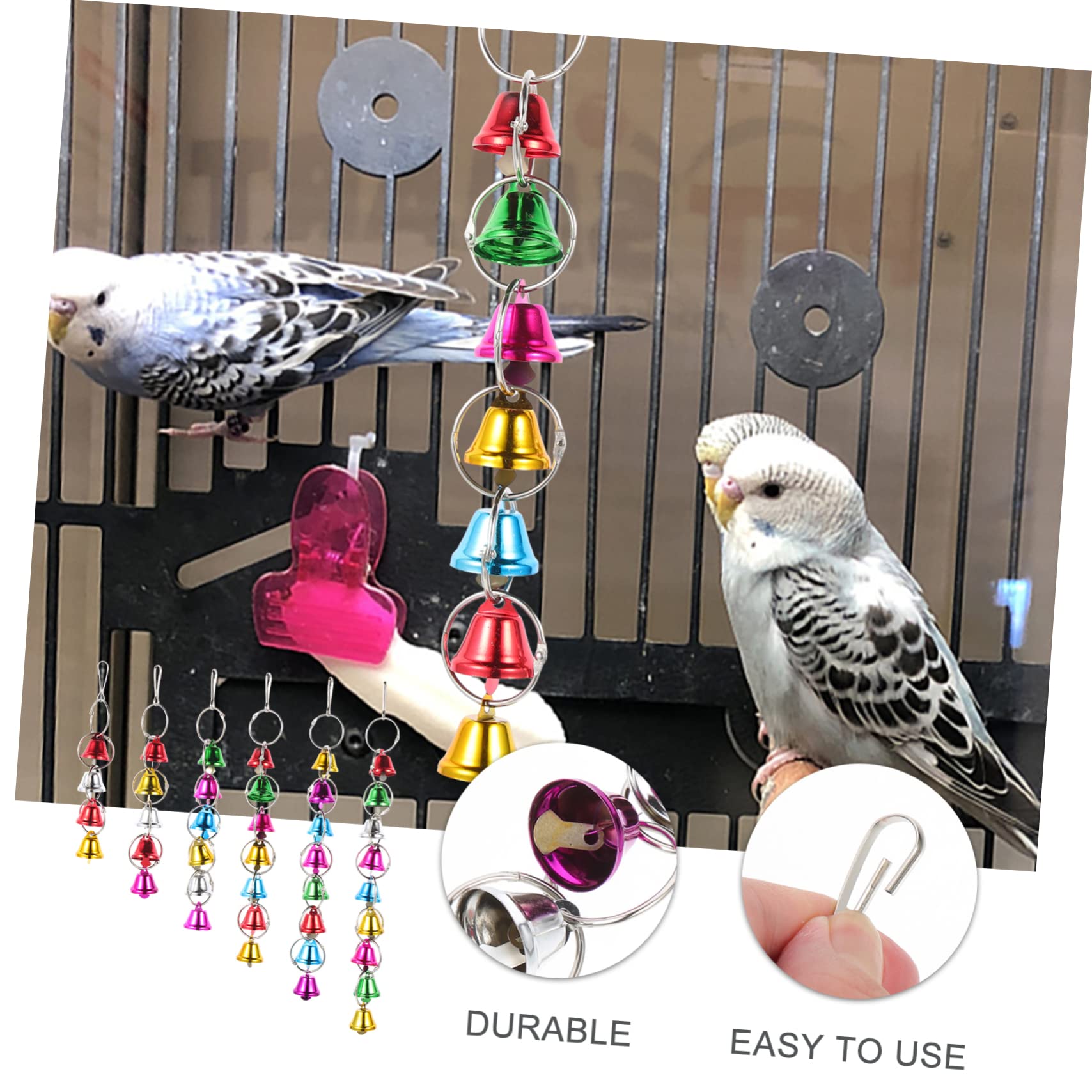 BESPORTBLE 12piezas Juguete para Aves Campanas Cuerda De Juguete para Periquitos y Loros Colgante De Diversión para Jaulas De Aves para Masticar y Jugar