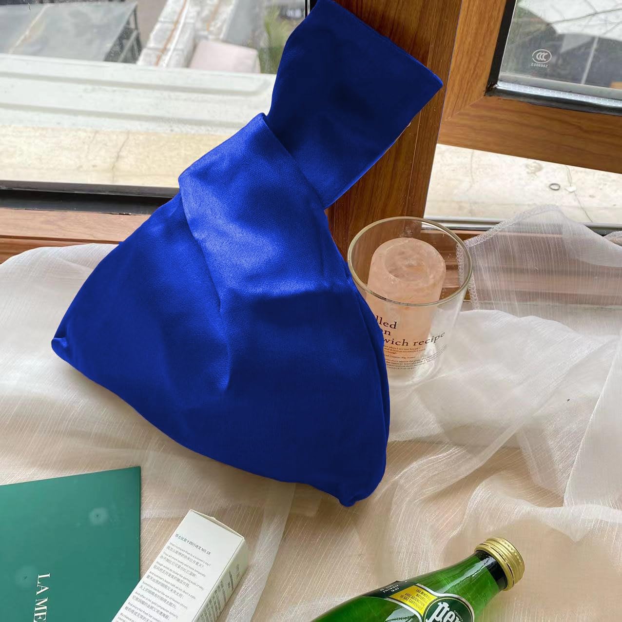 Piccola Borsa con Nodo in Raso da Donna Pochette da Sera Borsa con Cinturino da Polso Tote Bag