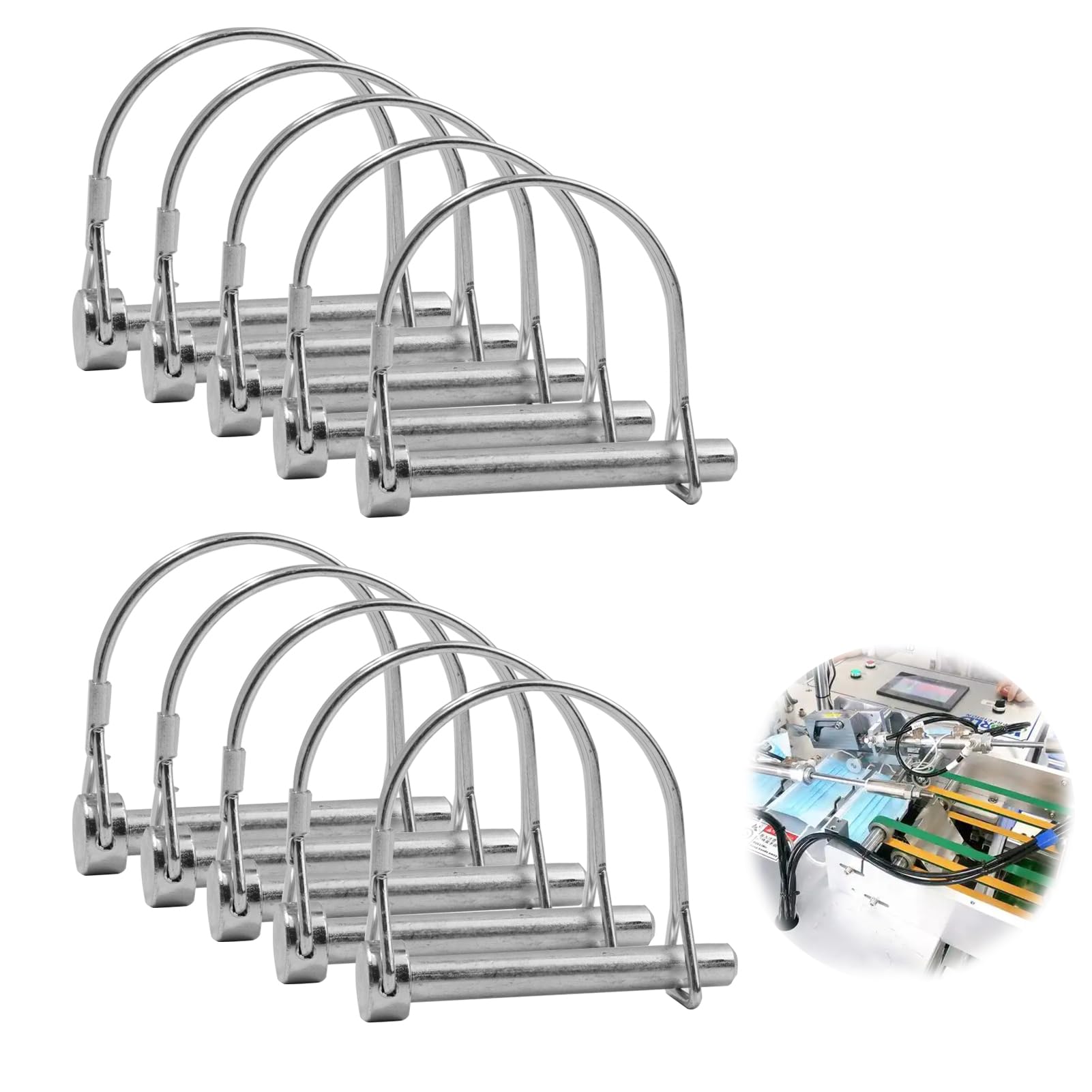 Goupille de Verrouillage M8 x 60mm, 10Pcs goupilles de sécurité Forme D, Goupille Remorque Carbone Galvanisé, Compatible avec Goupilles Agricole, Goupilles Clips pour Ferme Connecter des Remorques
