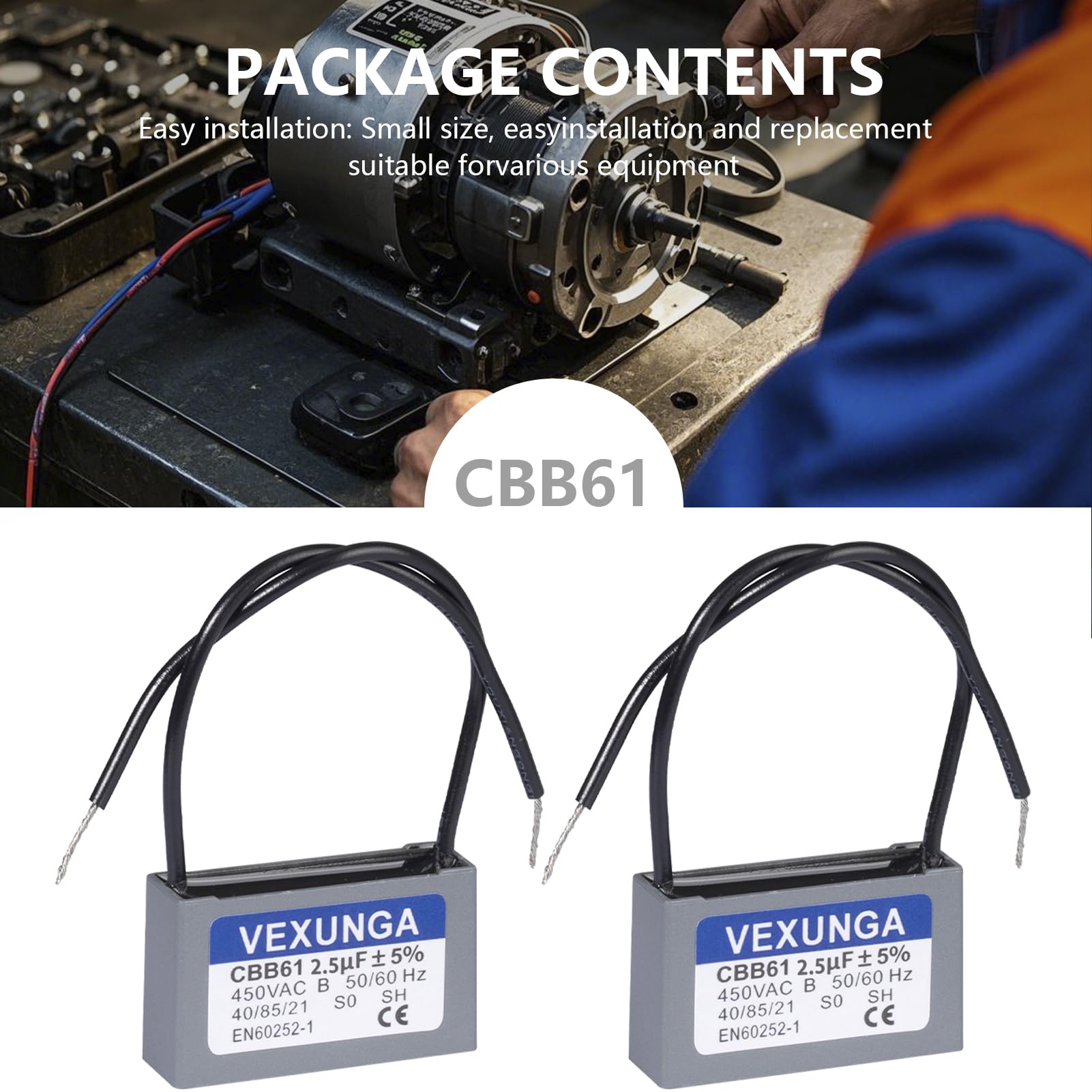 VEXUNGA CBB61 Condensatori 2,5uF 450V AC Condensateur Motore Ventilatore 2.5uF 50/60Hz per Ventilatores Soffitt Condizionatore (2Pezzi)