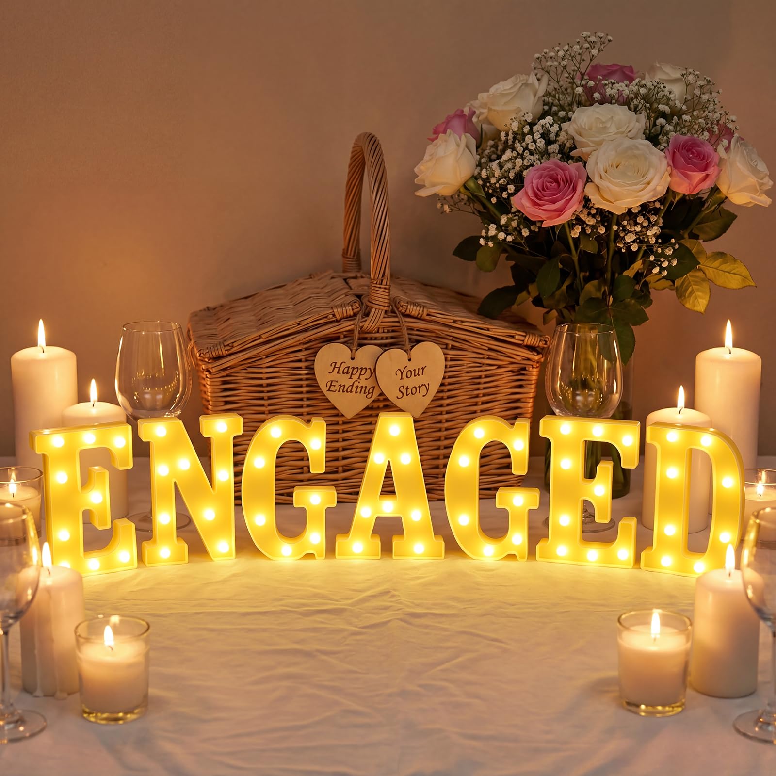gobutend Engagement Party Decorations, 8.3 Inch Engaged Light Up Letters Sign, Large Engaged Table Decoration for Engagement Wedding Bridal Shower