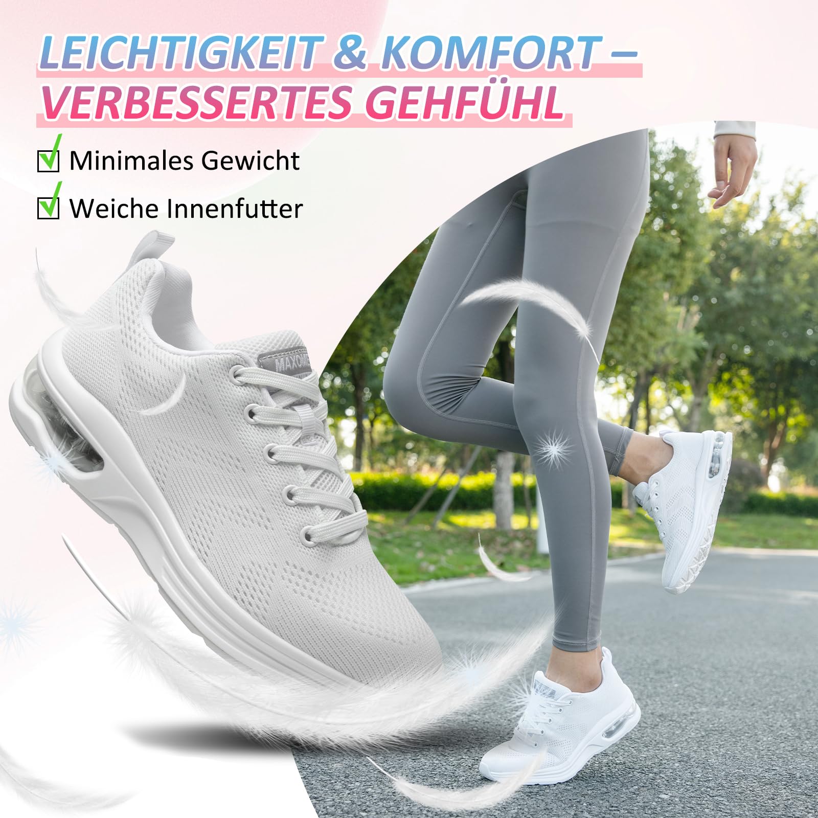 Laufschuhe Damen Turnschuhe Sportschuhe Damen Sneaker Luftpolster Stoßdämpfend Joggingschuhe Orthopädische Schuhe Leichte rutschfest Hallen Fitnessschuhe Atmungsaktiv Walkingschuhe Womens Trainers