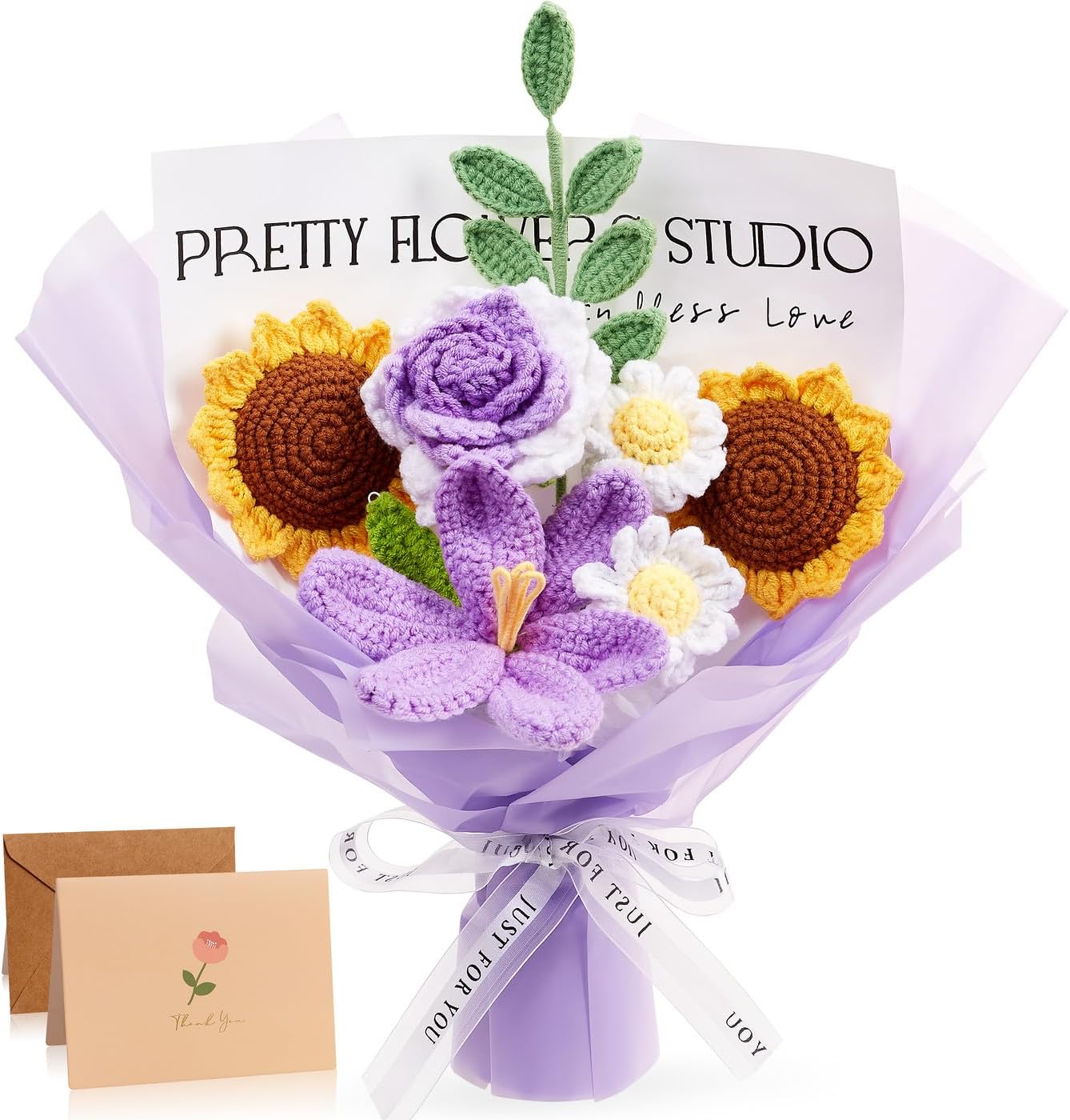 ZHIYUXI Purple Crochet Flower Bouquet Crochet Sunflowers Handmade Knitted Flower Bouquet for Wedding Anniversary Birthday Gifts for Women Graduation Gifts for Teachers Friends