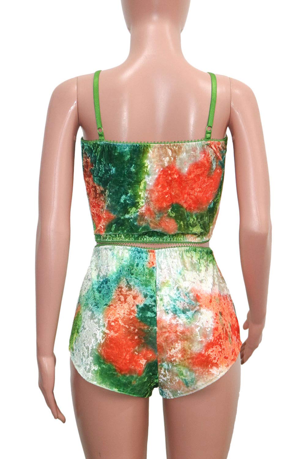 Angsuttc Women's Velvet 2 Piece Outfit Spaghetti Strap Crop Top Shorts Pajamas Set Sleepwear Nightwear: Large S3784#orange&green&white