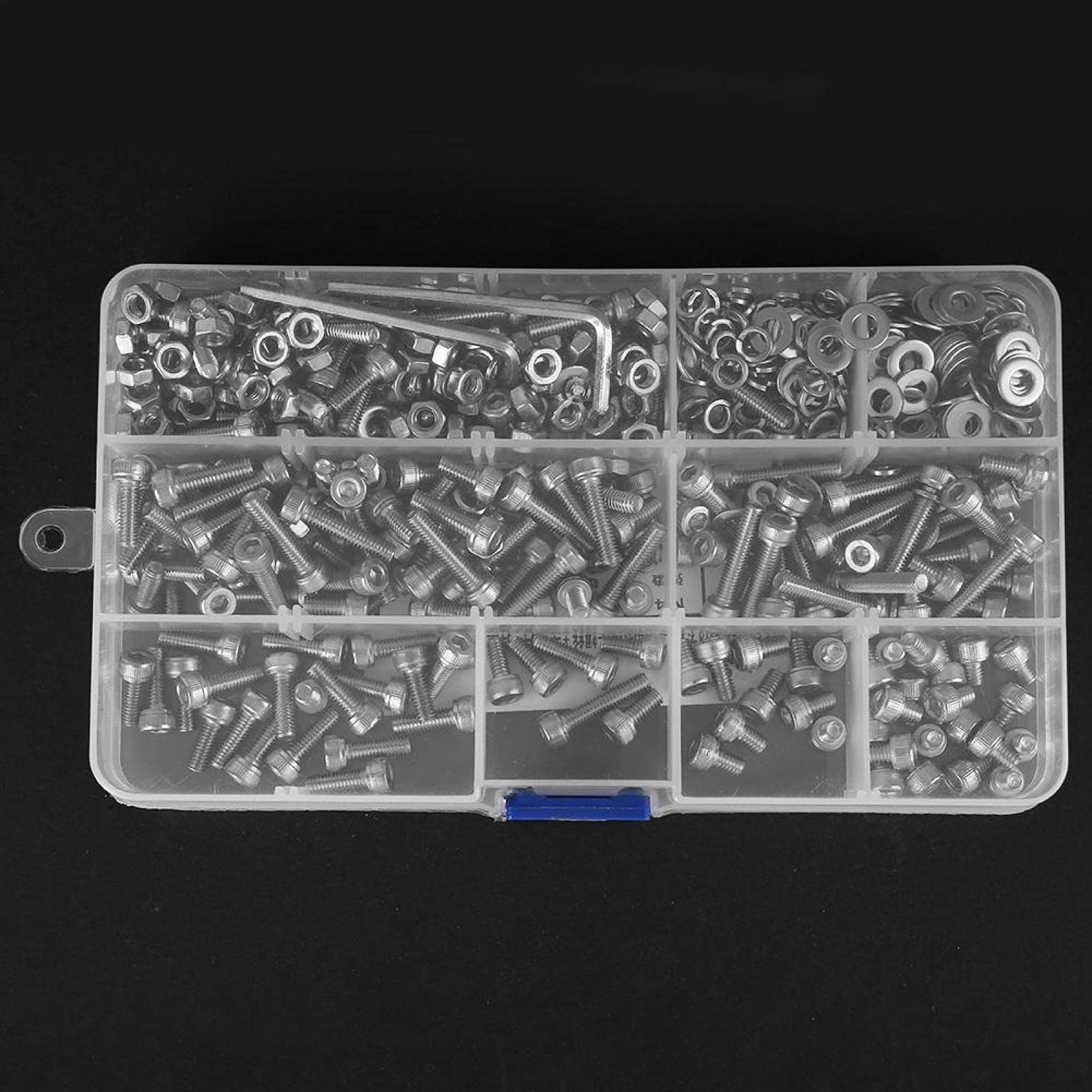 Innensechskant, 662-teiliges M4-Schraubenset, 304 Edelstahl, Zylinderkopfschraube + flache/elastische Unterlegscheibe + Mutter für elektrische Verbindungen im Haushalt.
