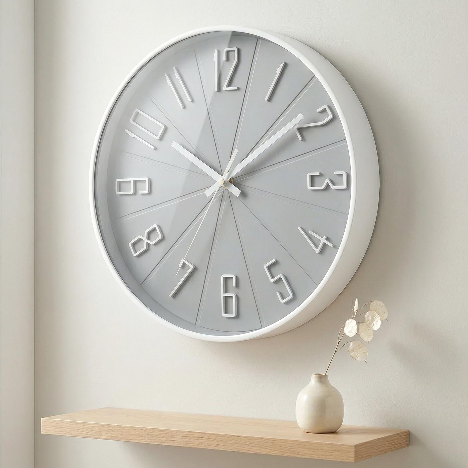 Sweetmirth Wall Clock 12 Inch Silent Non Ticking Quartz Decorative Battery Operated Wall Clock for Office Classroom Home Living Room Bedroom Kitchen-Grey