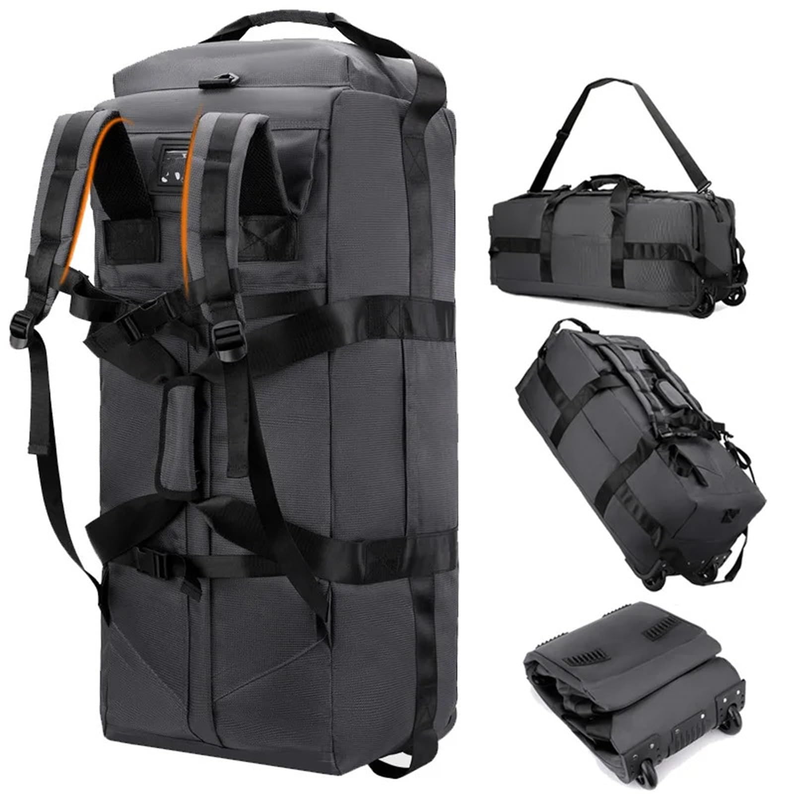 Borsa da viaggio pieghevole con ruote, for campeggio, escursionismo, auto, bagagli, trasloco, grande, zaino sportivo e fitness(Grey)