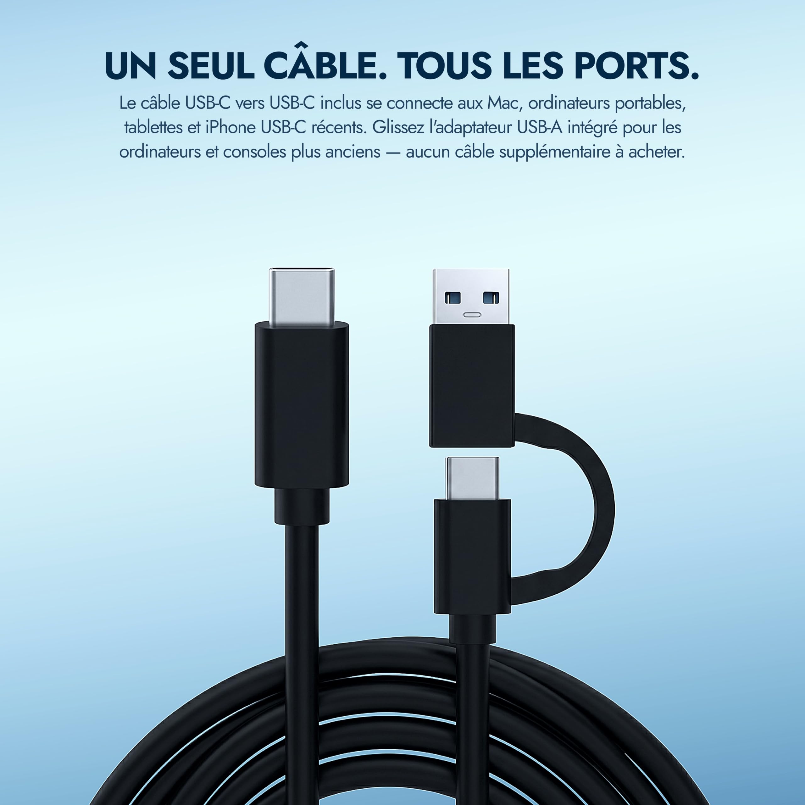 Disque dur externe 500 Go – Disque dur portable USB 3.0 / Type-C haute vitesse – Compatible avec Windows, Mac, PC, PS4 et Xbox – Stockage fin pour sauvegarde de données, films, jeux et photos (500 Go)