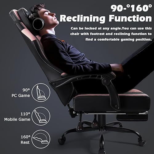 Miniatura 7 de PUKAMI Silla de juegos con reposapiés, silla ergonómica para jugadores para adultos, silla reclinable de juego de computadora estilo carreras con