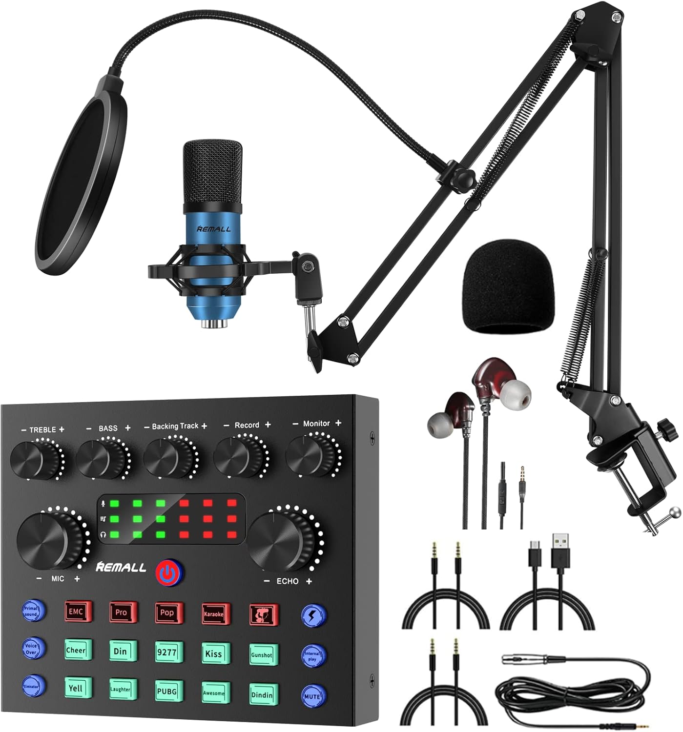 BM800 Condenser Microphone Kit with Sound Card, REMALL V8 Sound Card