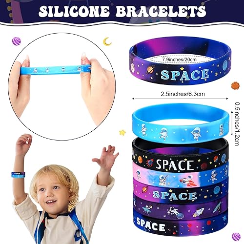 Miniatura 3 de Faccito 60 pulseras de silicona con bolas hinchables para fiestas espaciales, suministros de fiesta espacial, rellenos de bolsas temáticas de