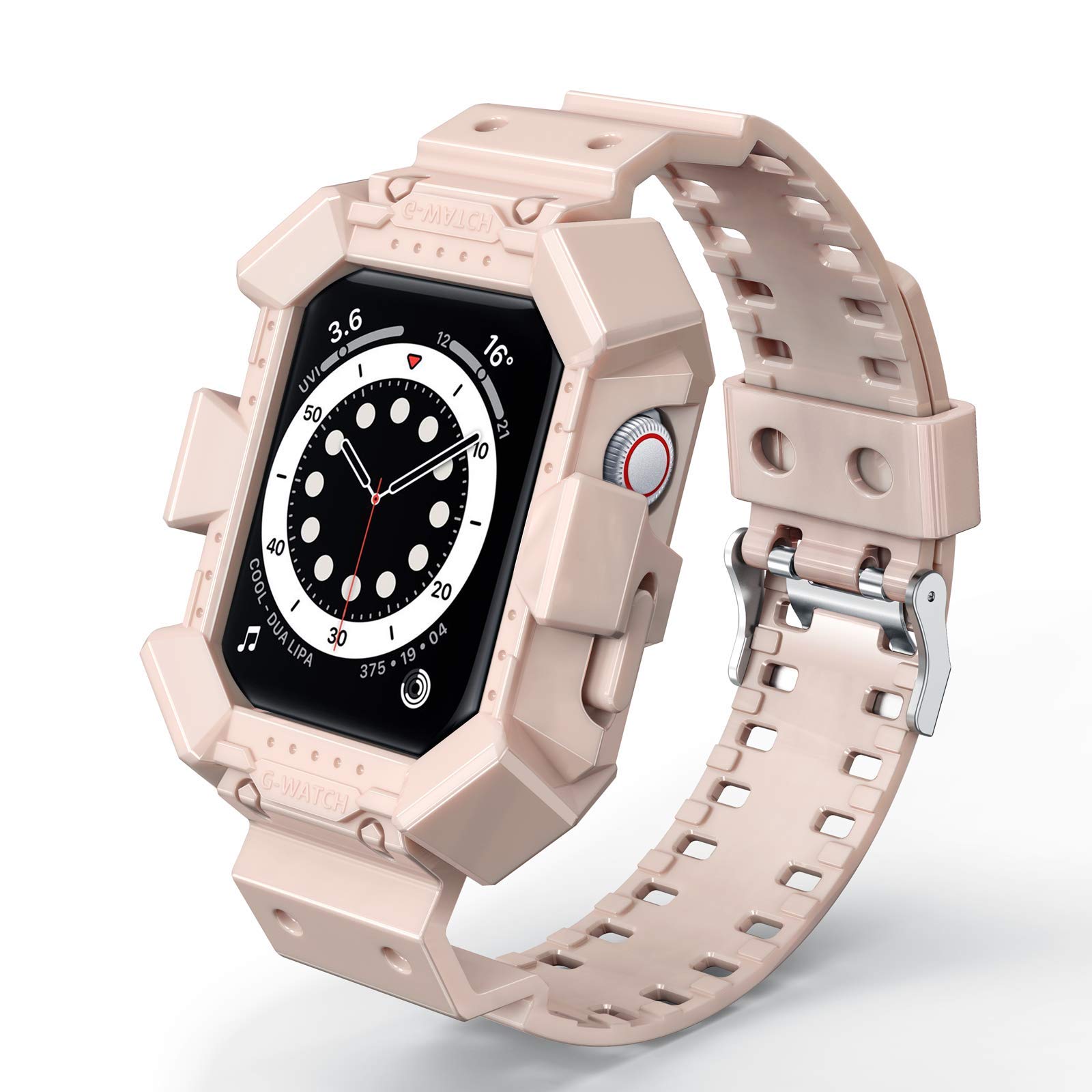 CHEERINGARY Compatible with Apple Watch Band 42mm 44mm Adjustable Wristband with Protective Bumper Case Women Sport Strap Band Compatible with Apple iWatch Series 6 SE 5 4 3 2, 42mm 44mm Rose Gold
