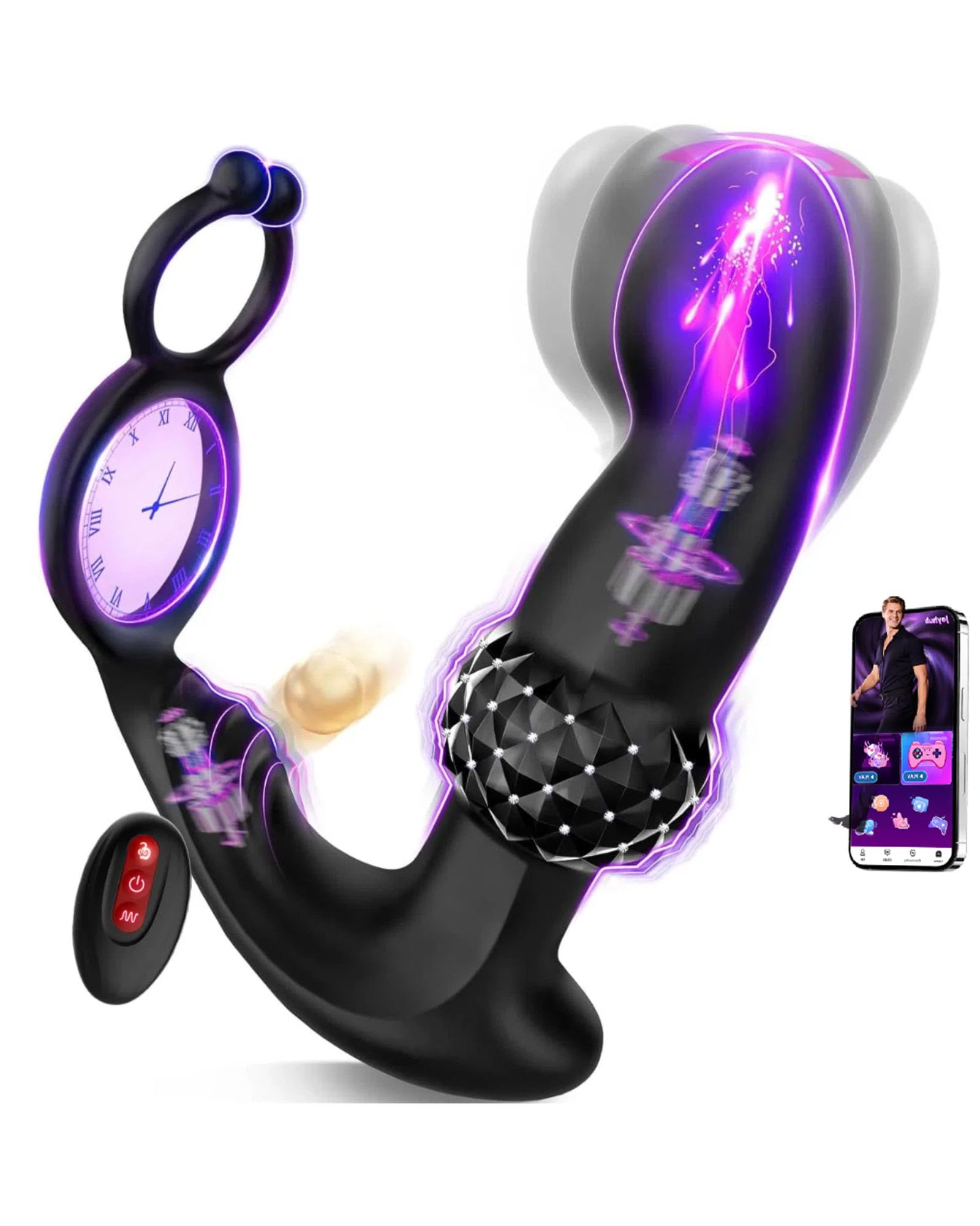 Upgraded AI-sync Analvibratoren für Mann Prostata Stimulation Männer, 30°Aufwärtsdesign Diamantartiger Analplug für Männer mit Dual Penisring, Vibratorensets Sex Spielzeug Anal Vibrator mit 7+7 Modi