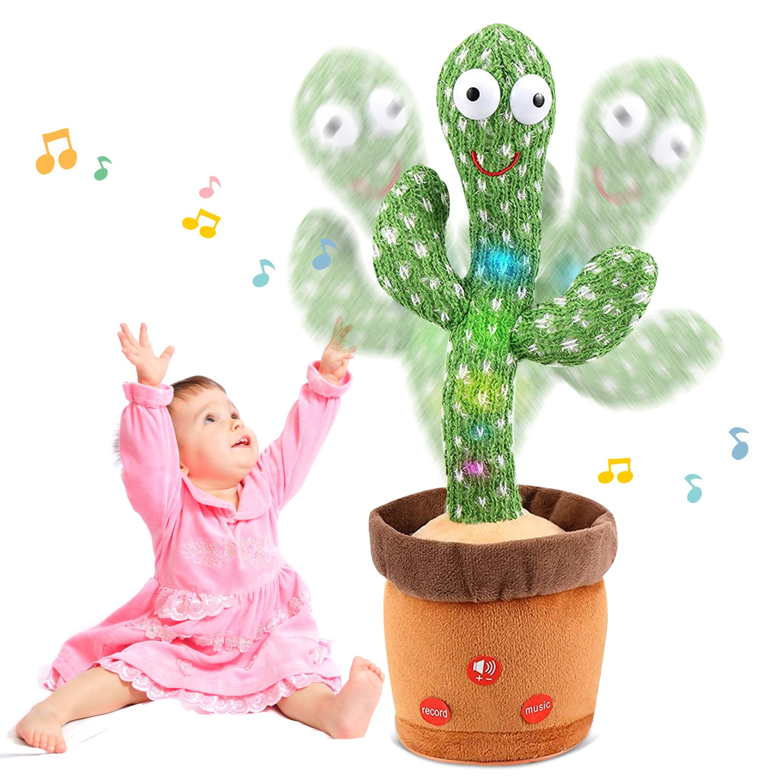 Dancing Cactus Talking Singing Plush Toy Mimicking Repeats What You Say，Colorful Glowing Cactus Toys Baby Toys，Christmas Toy Gifts for Baby for 3 4 5 6+ Year Olds