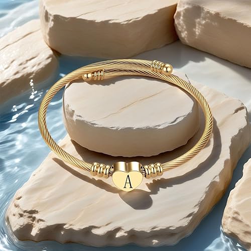 Miniatura 4 de Chili Jewelry - Pulseras de plata con inicial de corazón A-Z para mujer, letras expandibles de acero inoxidable, joyería de cumpleaños