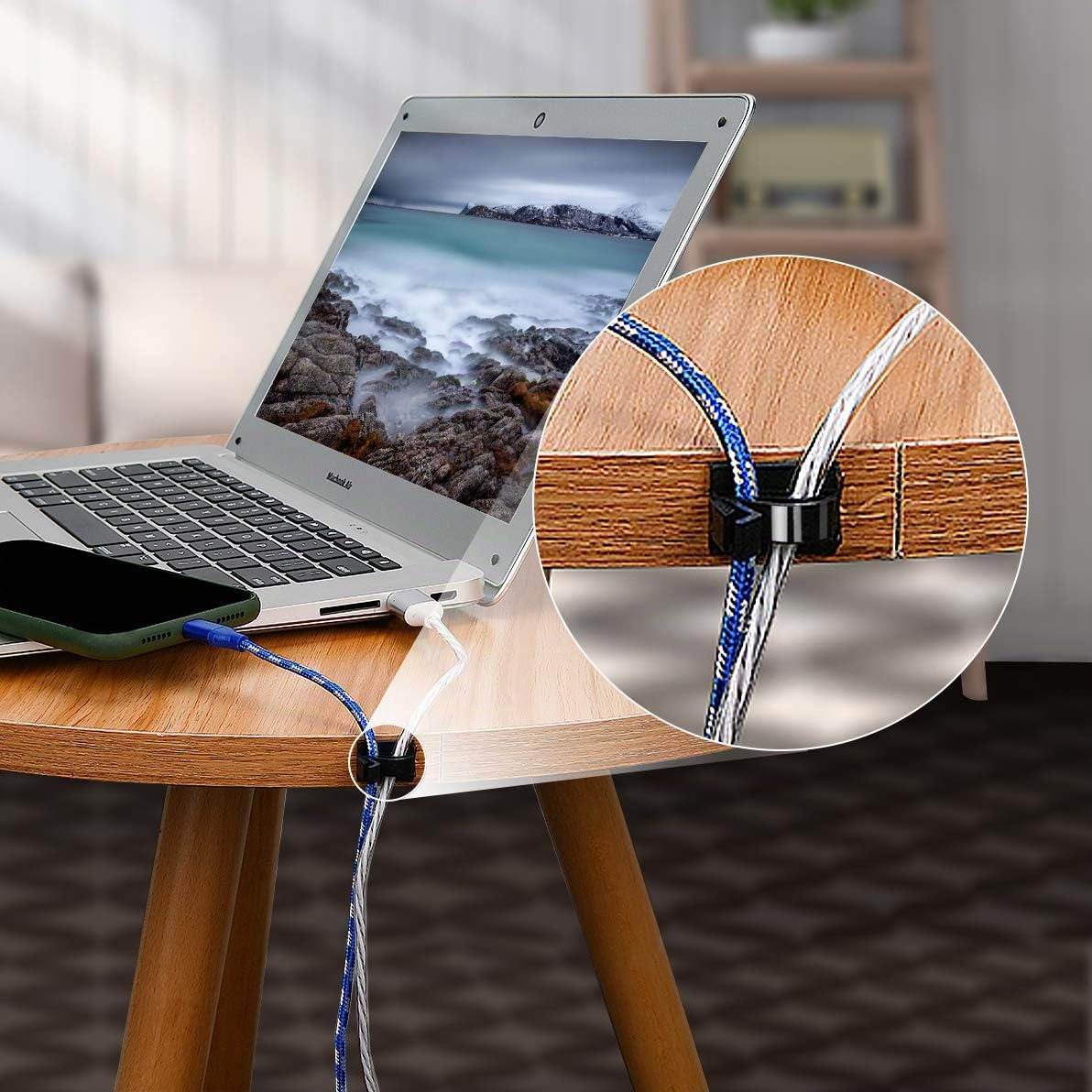 SOULWIT 50 Clip Cavo Autoadesivo, Fermacavi Organizer Gestione Cavi per TV PC Laptop Ethernet