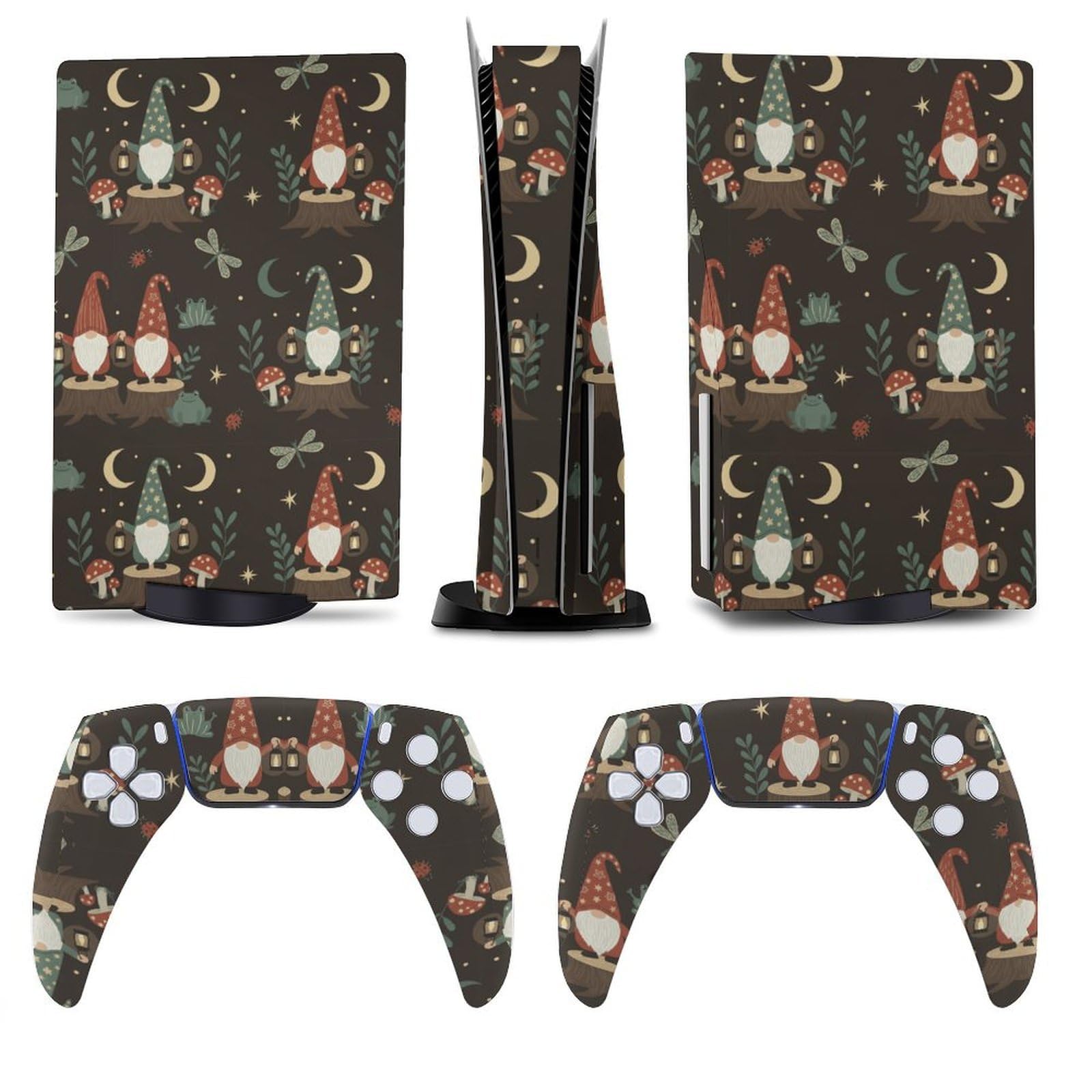 AoHanan Gnome Frog and Mushrooms 5 Skin Controller Accessories Cover Skins Anime Vinyl Cover Sticker Full Set for 5 Disc Edition