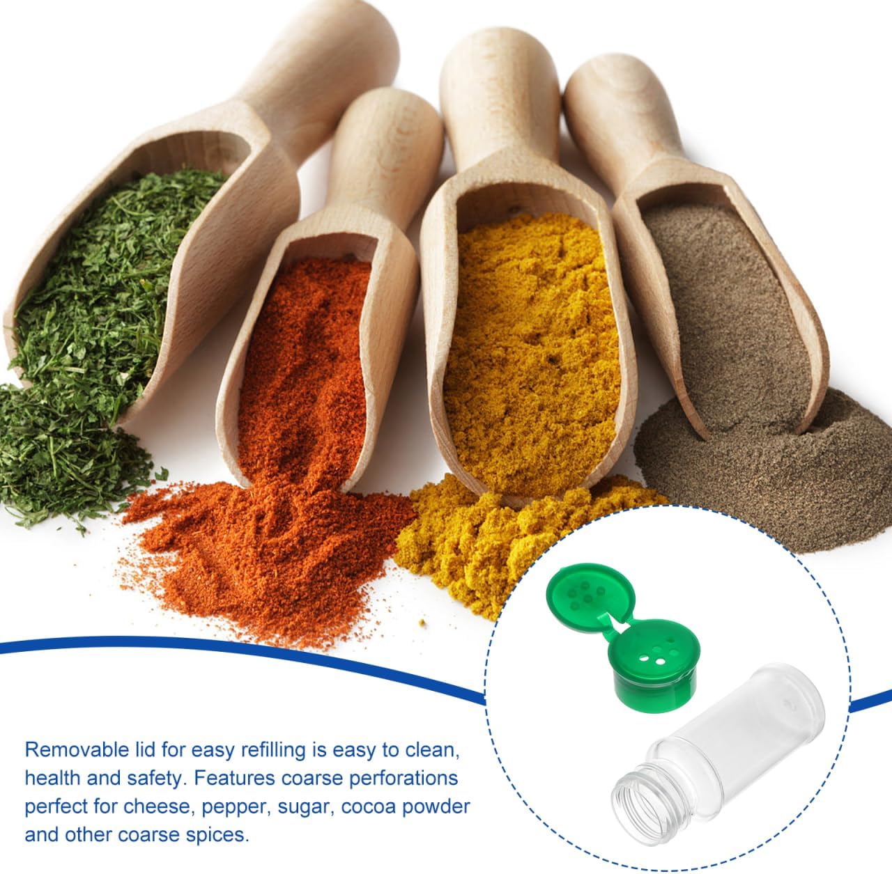Plastic Seasoning Bottle Set 12 Pack 1.57X1.57X4.13 Inch Clear Spice Jars with Rotatable Sealed Lids for Salt Pepper Sugar Coarse Spices Ideal for Kitchen and Outdoor Bbq