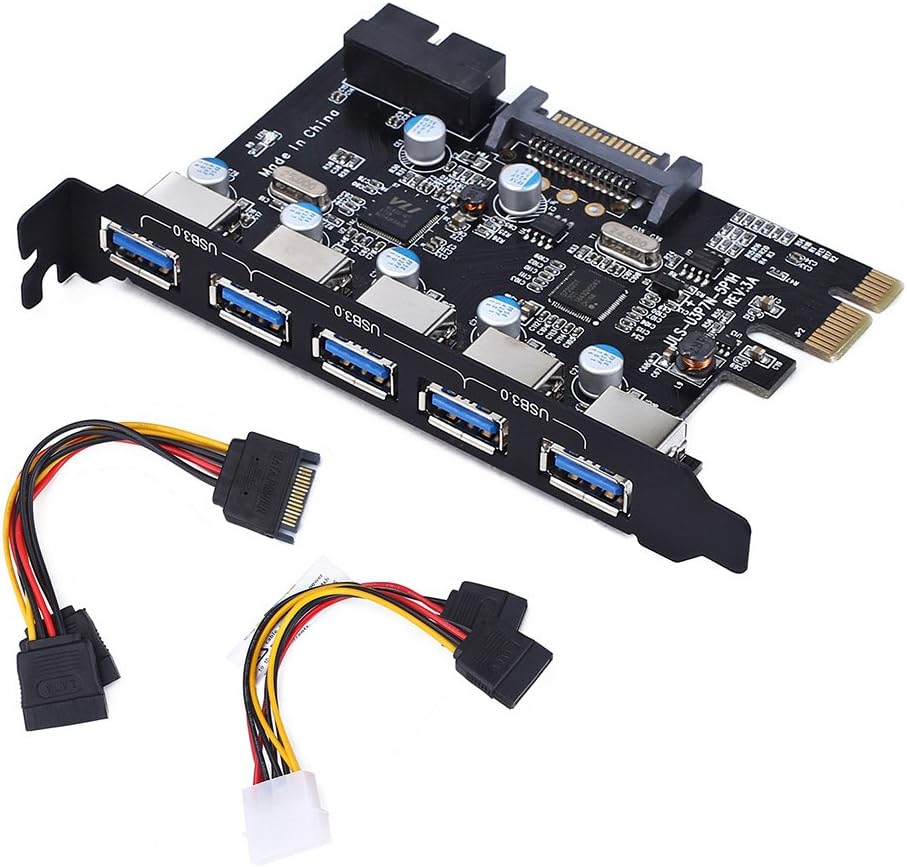 ULANSEN PCI-E to USB 3.0 5-Port PCI Express Expansion Card and Internal 20-Pin Connector - Expand Another Two USB 3.0 for Desktops with SATA Power Connector[ Chipset: Renesas µPD720201 + VIA VL812]
