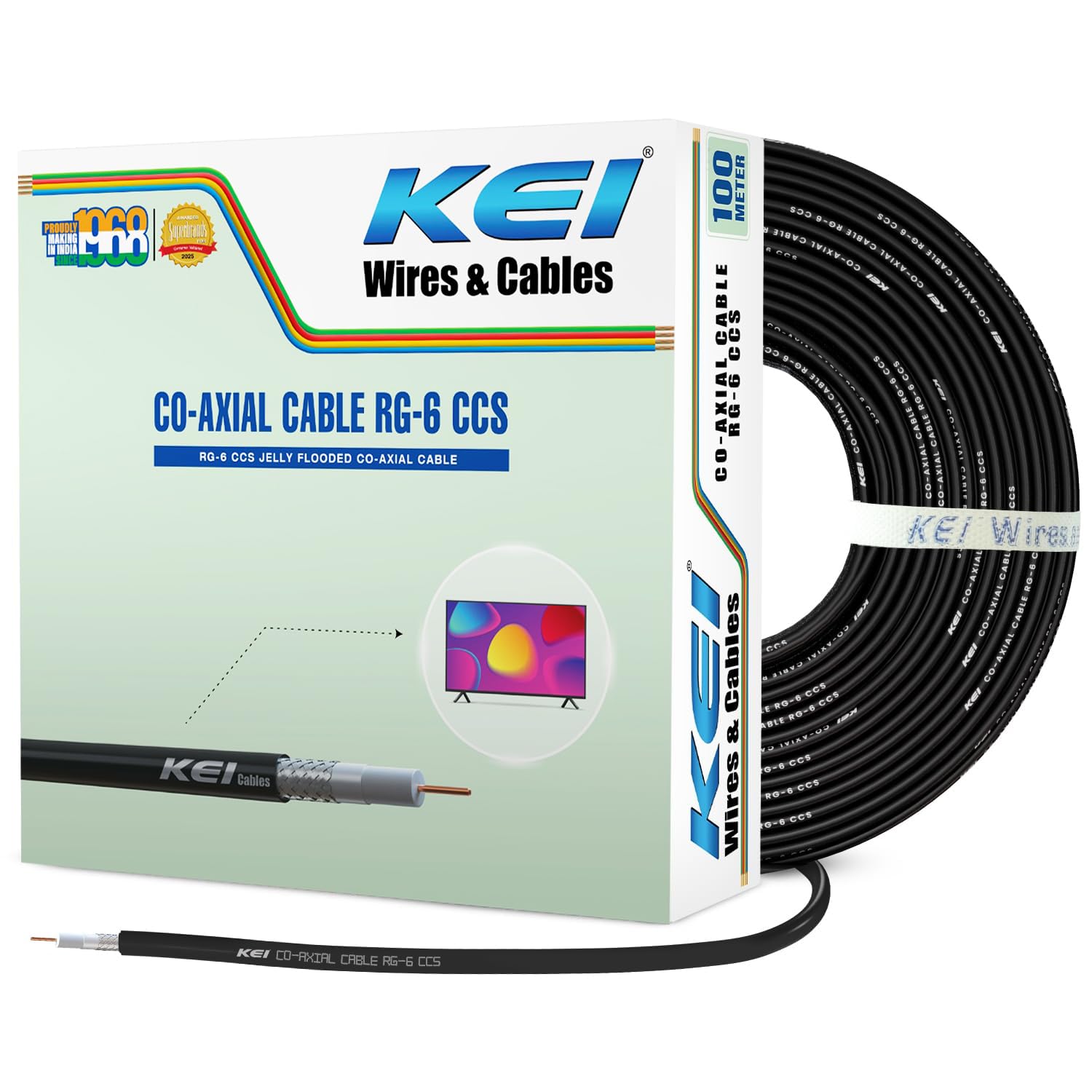 KEI Coaxial Cables RG6 CCS Copper,Polyethylene Foam Insulated with Laminated Aluminum Tape & Aluminum Wire Braid,Jelly Filled,PVC Oversheathed, Suitable for HD TV Satellite Broadband (Black 100 Meter)-image-16