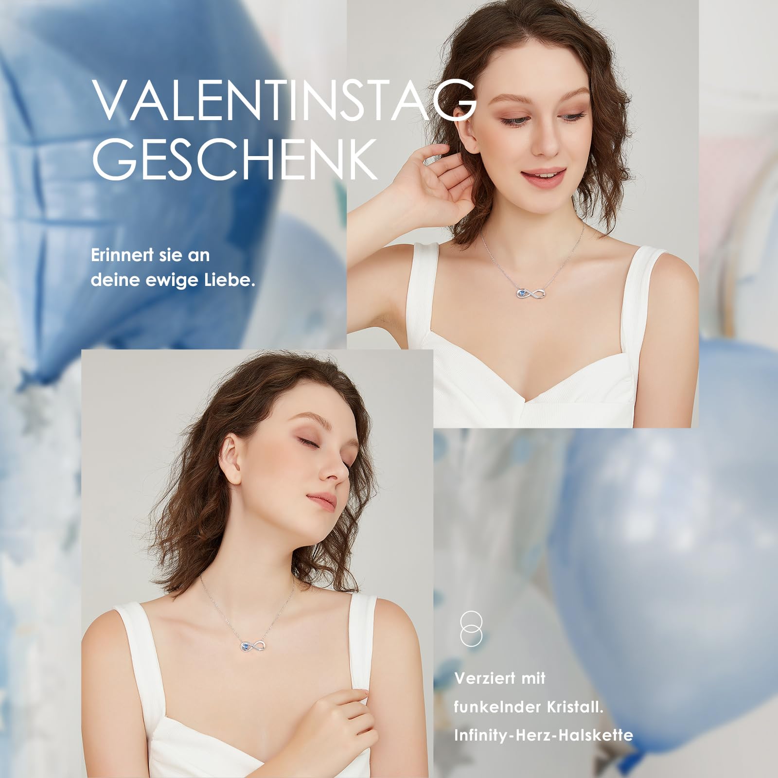 LOUISA SECRET Kette Damen mit Infinity Herz Halskette Geburtsstein Anhänger, 925 Silber Halskette für Frauen, Geburtstag Valentinstag Weihnachten Muttertag Schmuck Geschenke für Frauen Freundin Sie