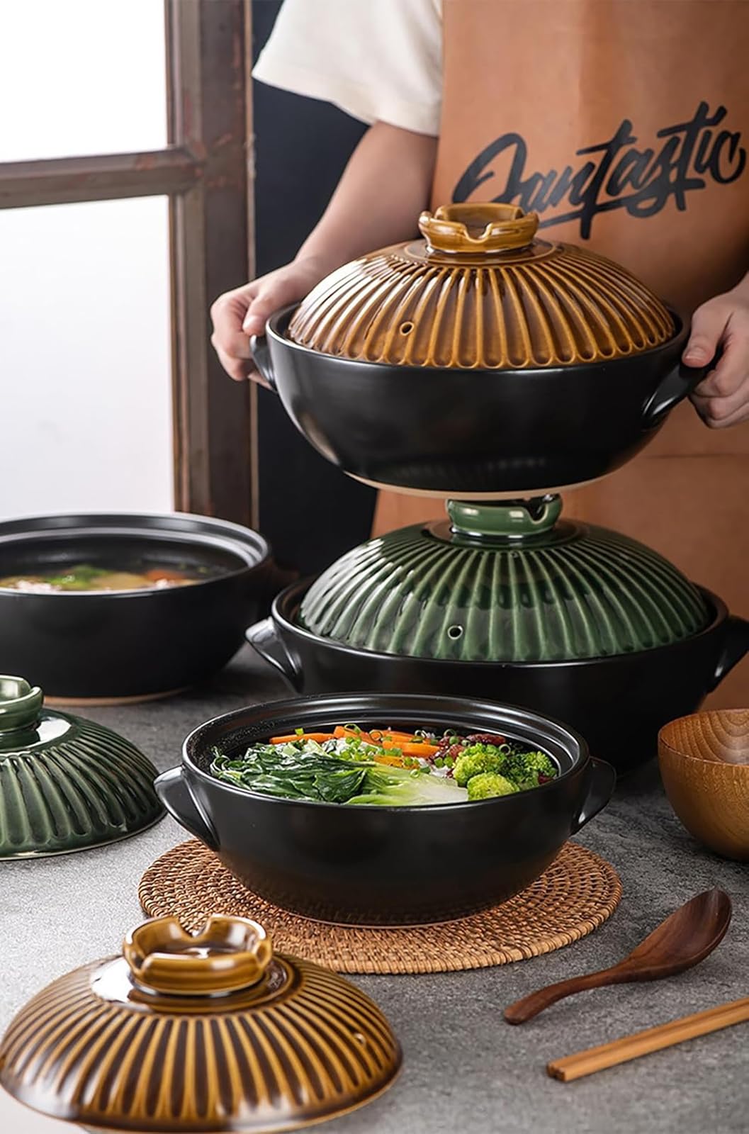 Dutch Pot aus Keramik, hitzebeständig, antihaftbeschichtet, ideal für Suppe, Reis, Aufläufe und Nudeln, 2800 ml Fassungsvermögen