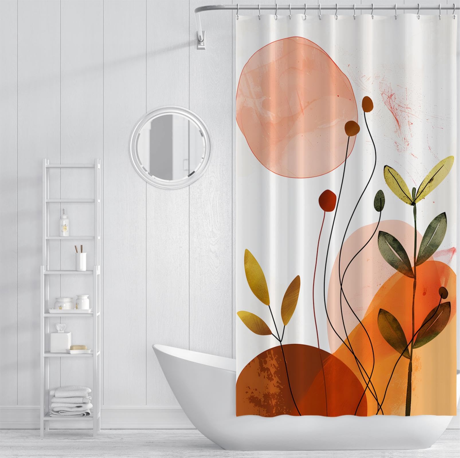 Minimalisme Abstrait Rideau de Douche Feuilles Rideaux de Baignoire colorés Ensemble avec Crochets en Forme de C pour Salle de Bain Cabine de Douche étanche 200 x 240 cm