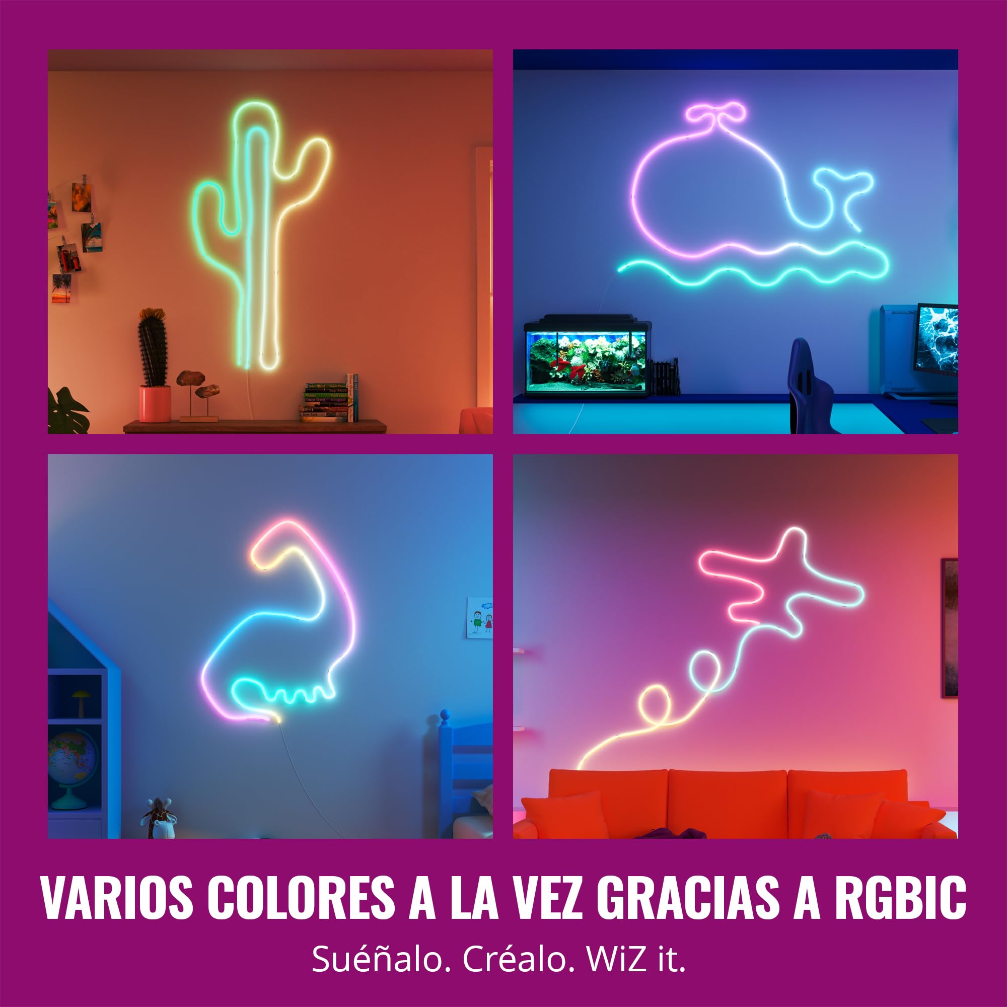 WiZ-Tira Led Inteligente Neon Flex 5 m-flexible, 16 millones de colores (RGB), conexión via Wi-Fi, control por voz/aplicación, funciona con Google Home, Alexa y HomeKit, tecnologia Spacesense y Matter