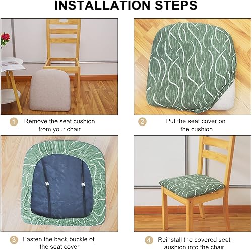 Miniatura 10 de Eeaivnm Fundas de asiento para sillas de comedor, fundas elásticas impresas con lazos, protector cuadrado extraíble y lavable, fundas de cojín para