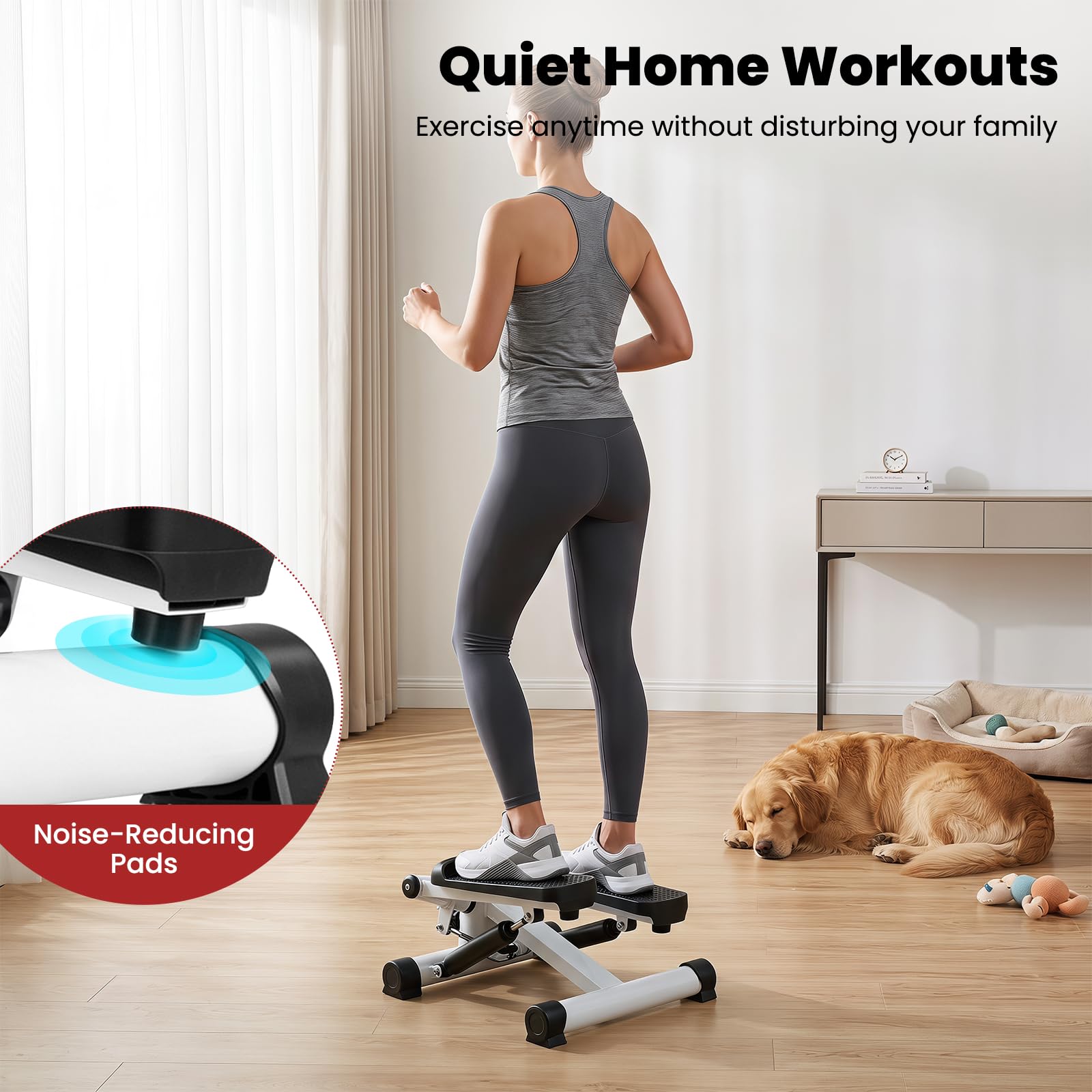COSTWAY Mini stepper z linami Power Ropes, Swing Stepper obciążenie 150 kg | Stepper 2 w 1 z regulowanym oporem i wyświetlaczem LCD, ciche urządzenie fitness do domu i biura