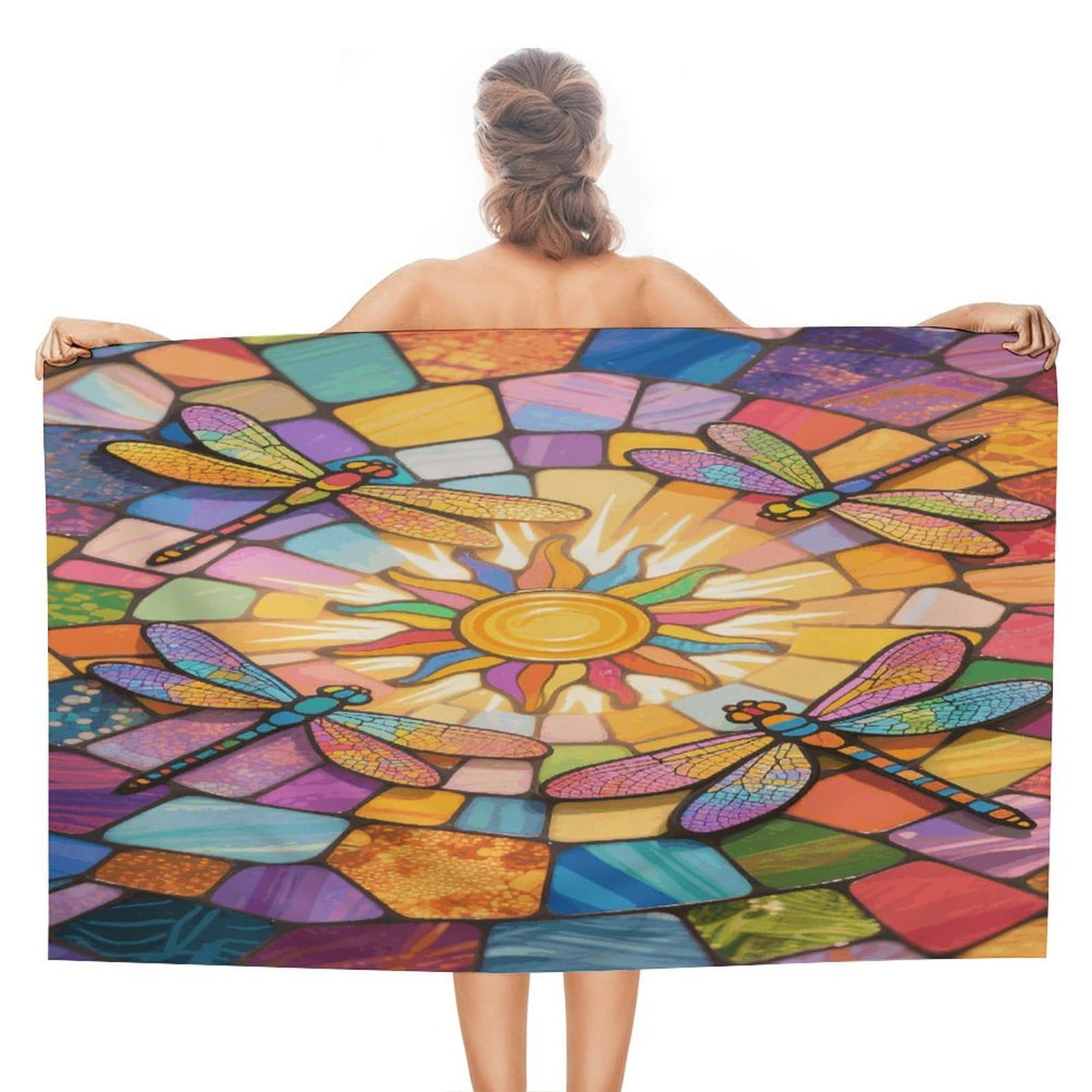 VstaDank Stained Glass Dragonfly Beach Towel 51x31 Inch Oversized Soft Bath Towel Luxury Plush Thick Hotel Swim Pool Towels Super Quick Dry Travel Towels for Camping Gym Sports Yoga