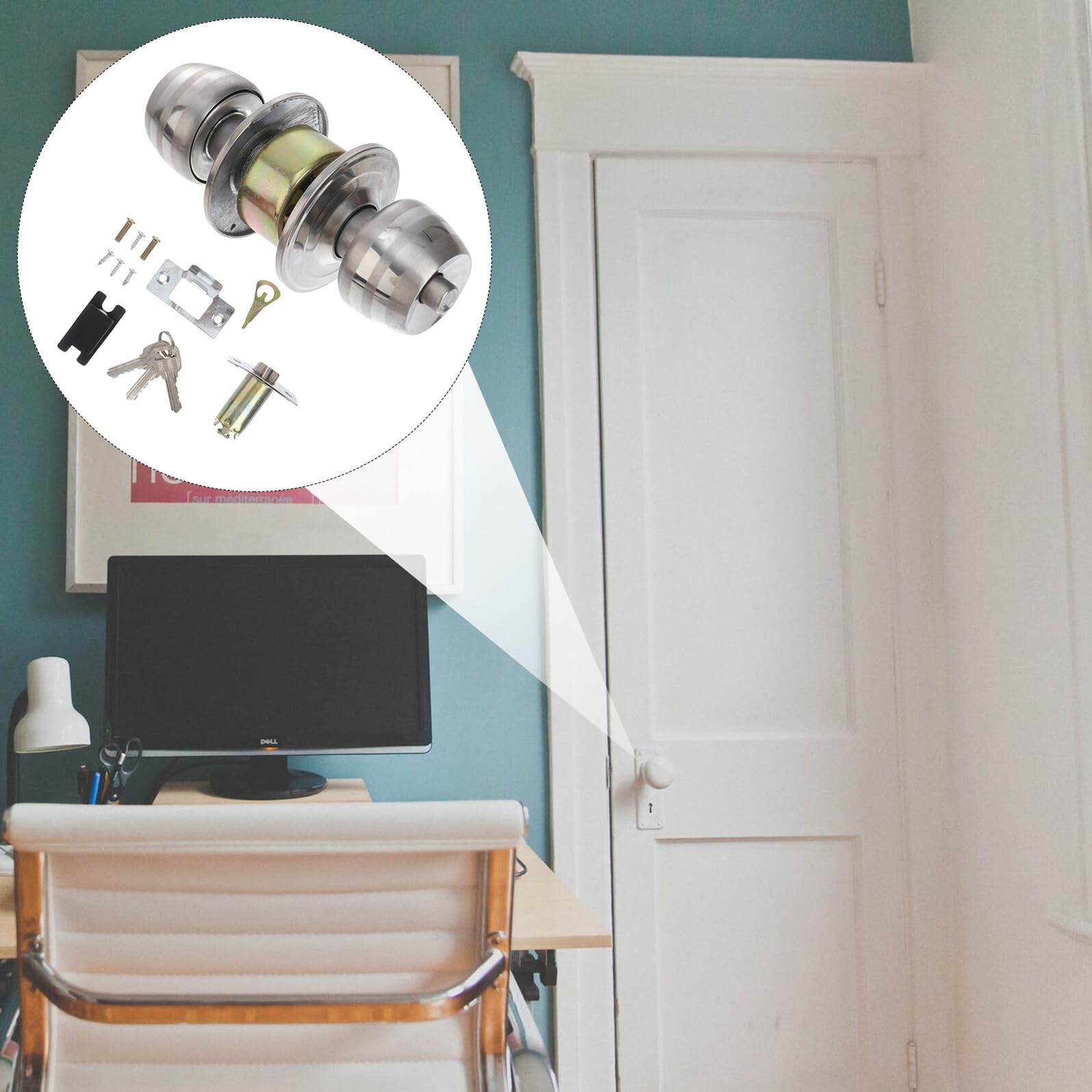 Serratura per porta scorrevole, Pomello sferico for serratura in acciaio inox, facile installazione, rotazione fluida, privacy, interni senza chiave, for bagno, camera da letto, studio