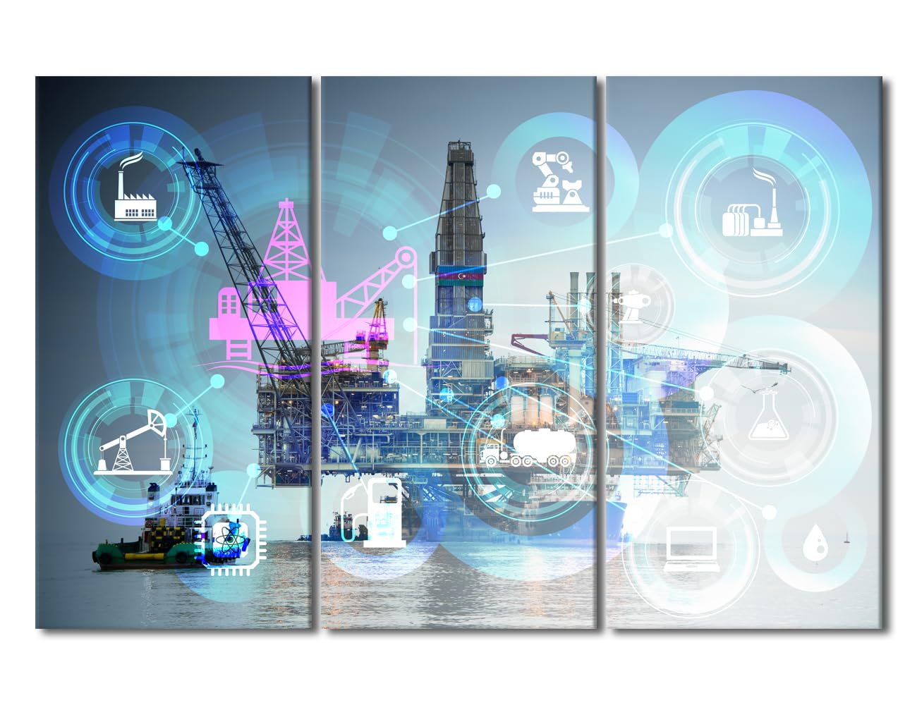 TUMOVO 3 Piece Room Decor Automation in Oil and Gas Industry Wall Pictures Oil and Gas Wall Decorations Modern Artwork Oil Field Home Decor for Living Room Framed Ready to Hang (20x40 inch x3)