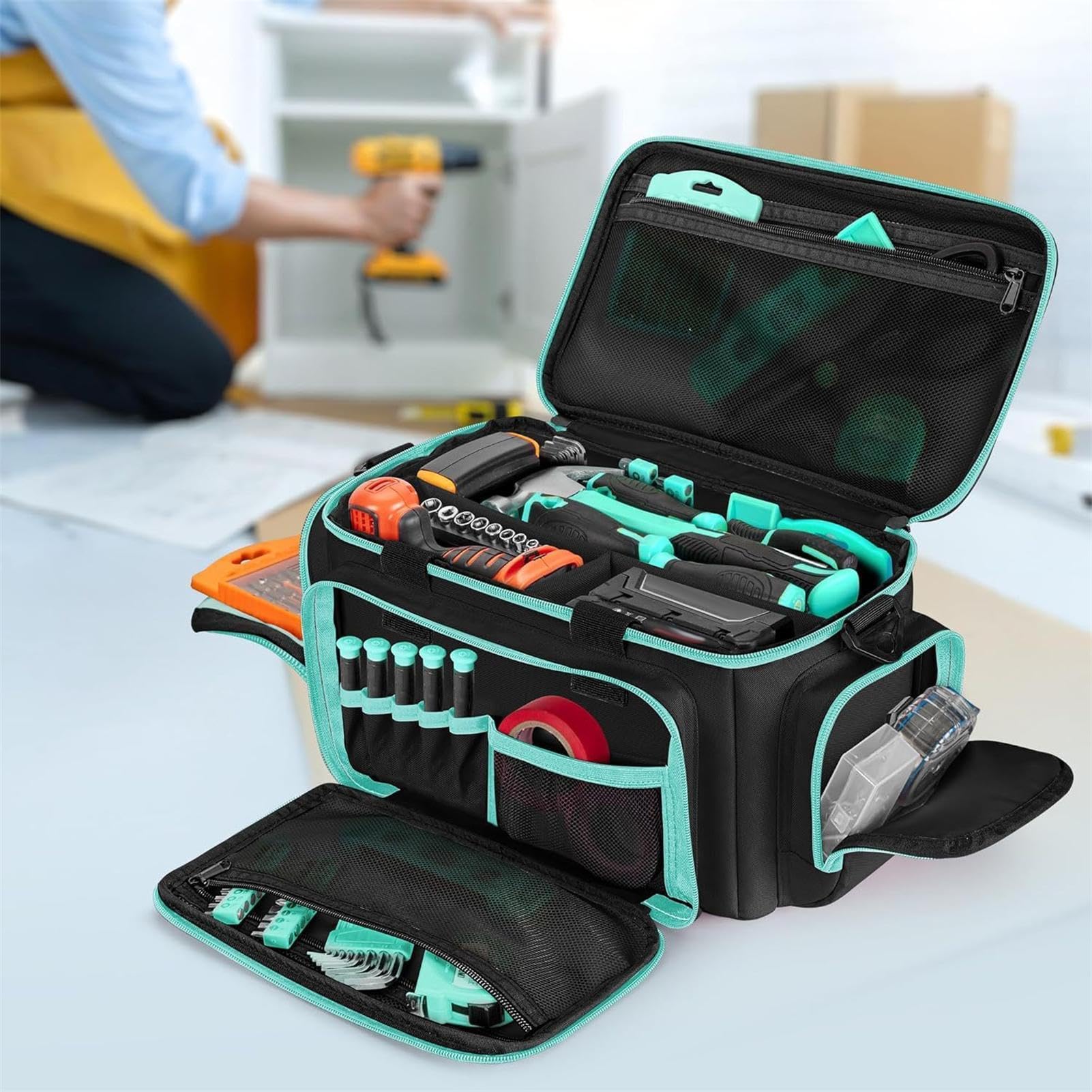 Bolsas portaherramientas Organizador grande de tela Oxford | Bolsas de herramientas resistentes con asas Para Electricista Carpintero Trabajo Jardín Dormitorio Universidad Viaje