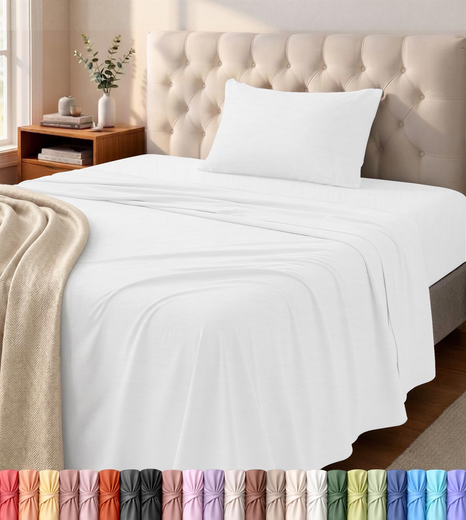 Utopia Bedding Twin Sheet Set - Jersey Knit Sheets 3 Piece – Cotton – Soft T-Shirt Stretchy Sheets (Twin, White)